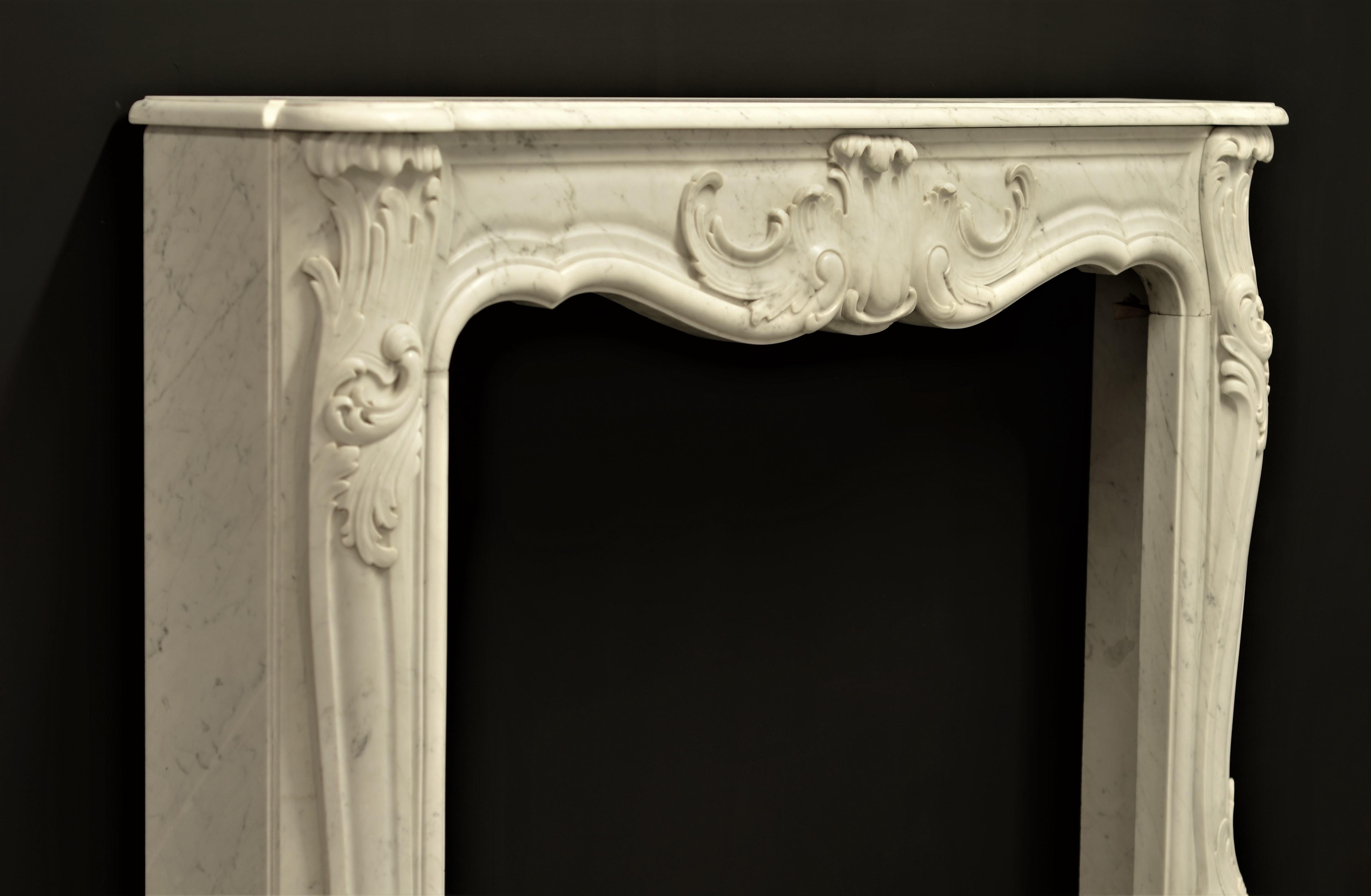 Rococo Style Fireplace Mantel in White Marble 6