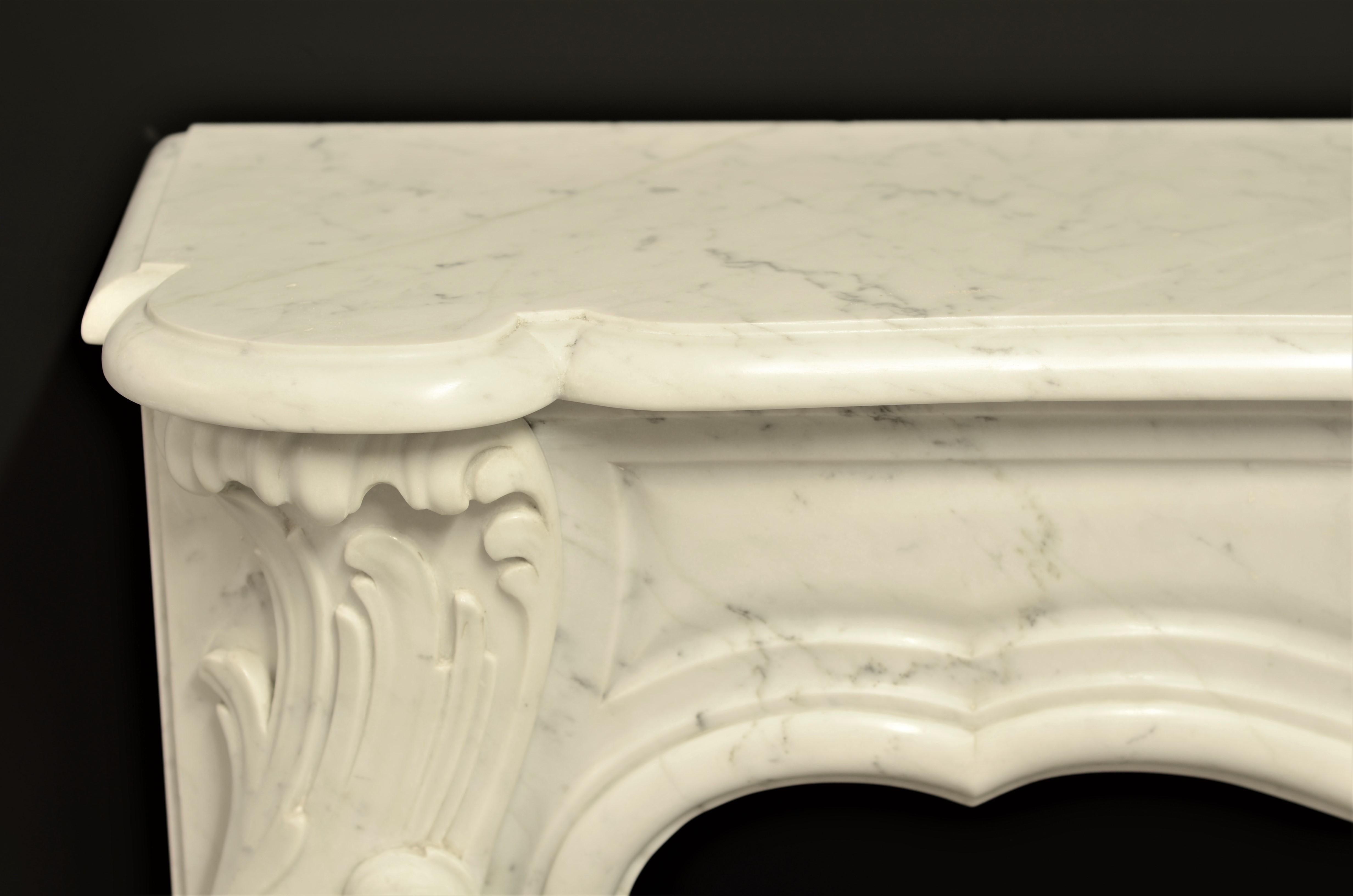 Rococo Style Fireplace Mantel in White Marble 7