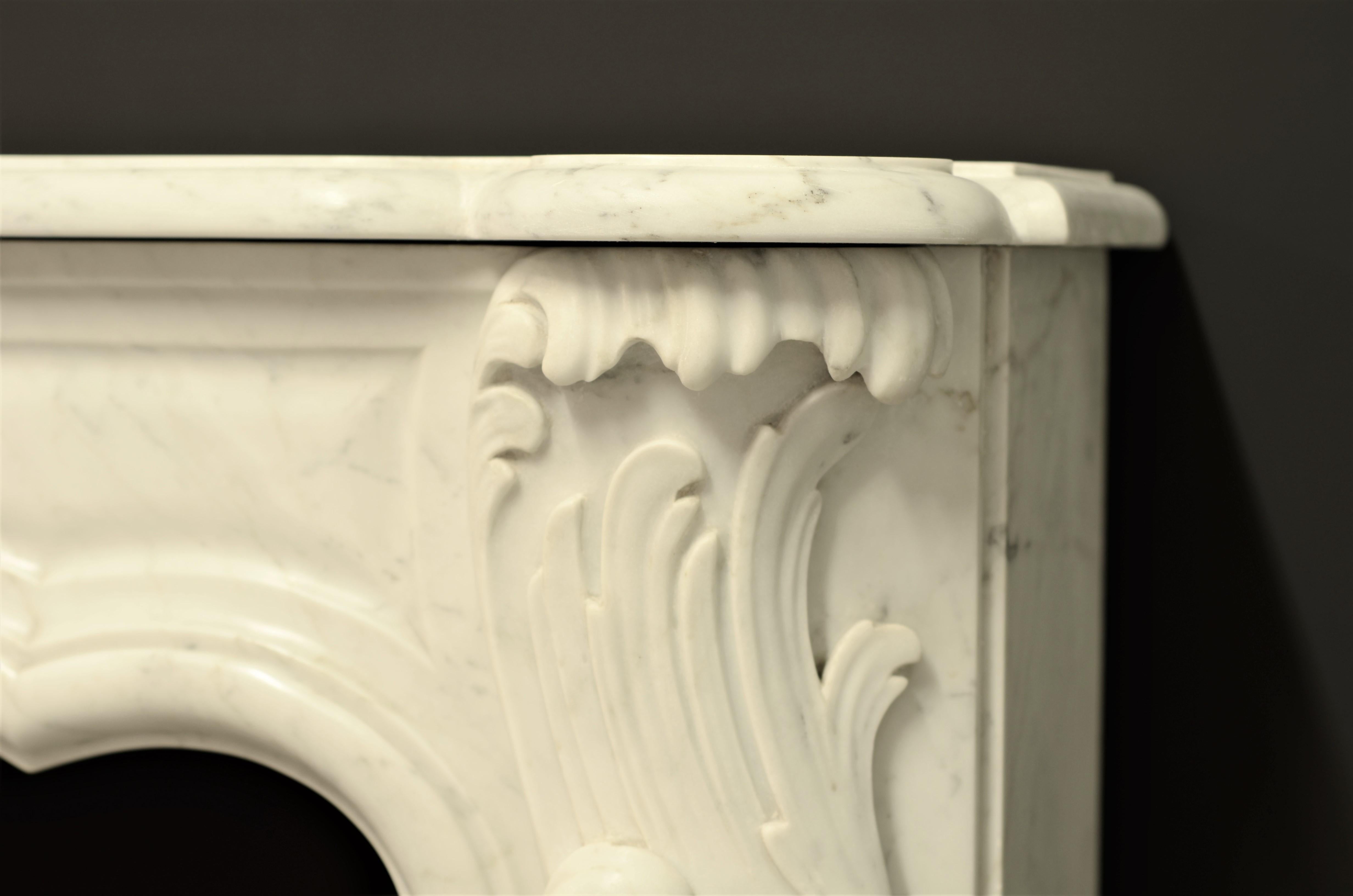 Rococo Style Fireplace Mantel in White Marble 10