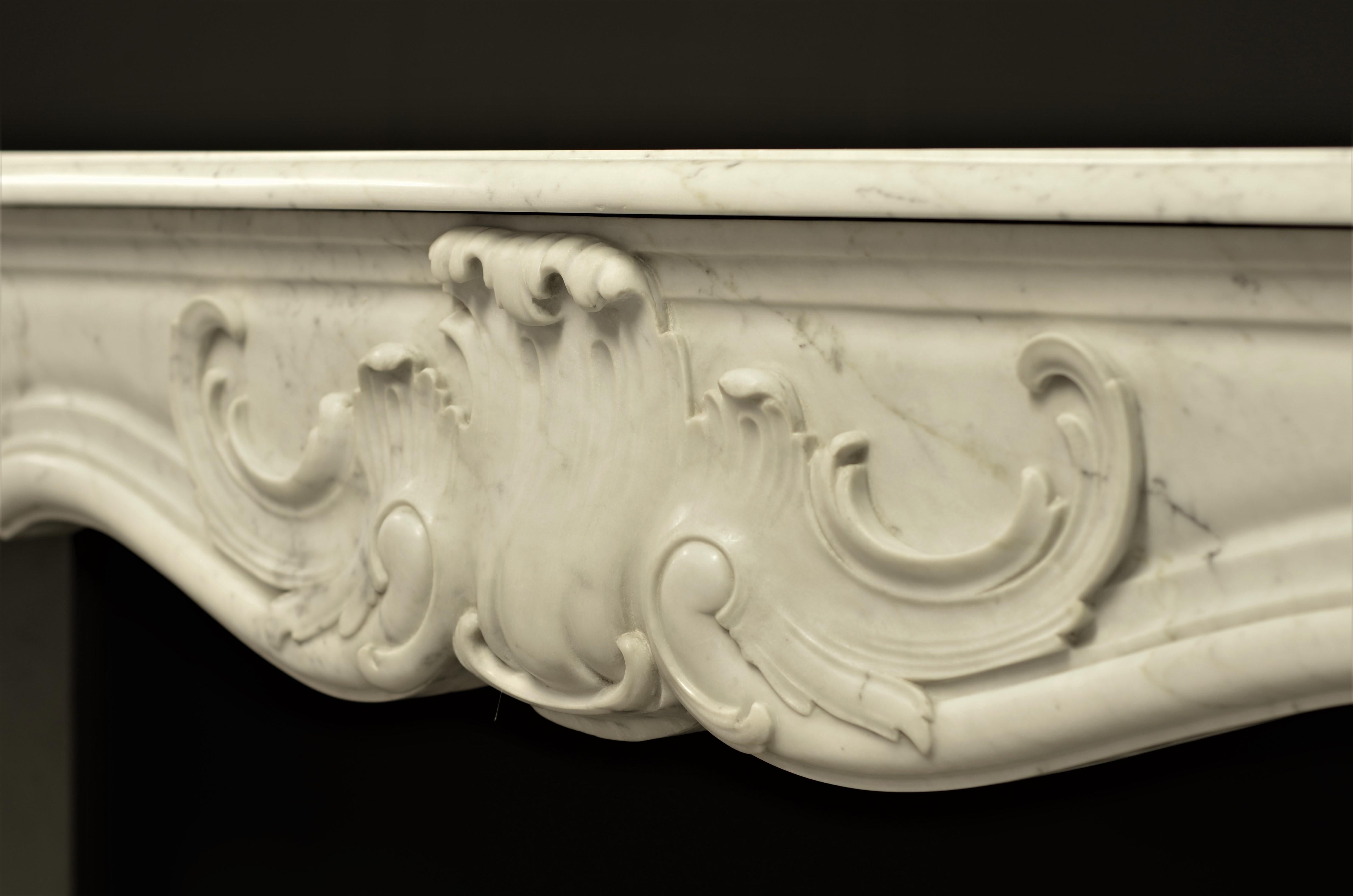 Rococo Style Fireplace Mantel in White Marble 11