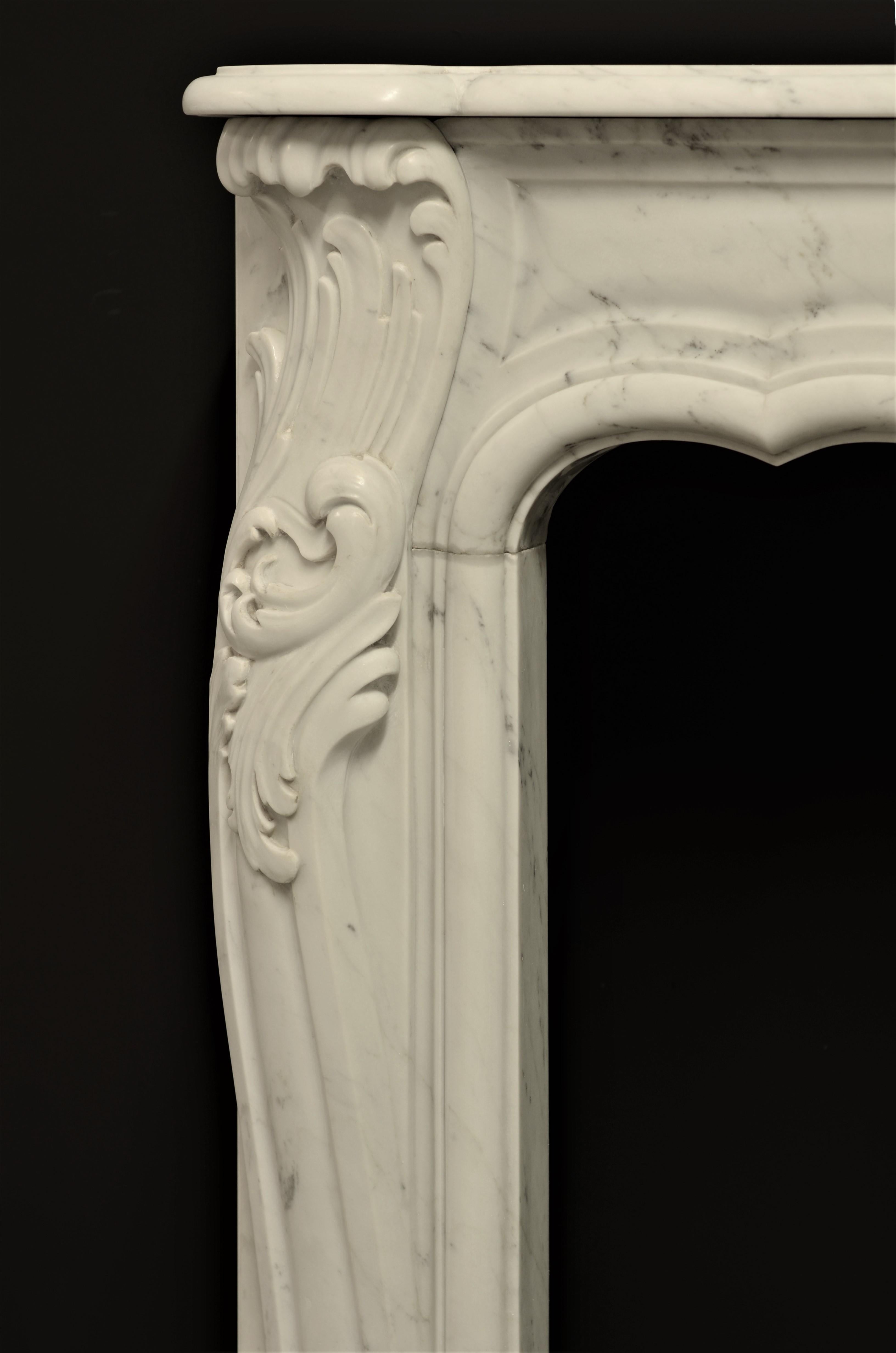 Rococo Style Fireplace Mantel in White Marble 12