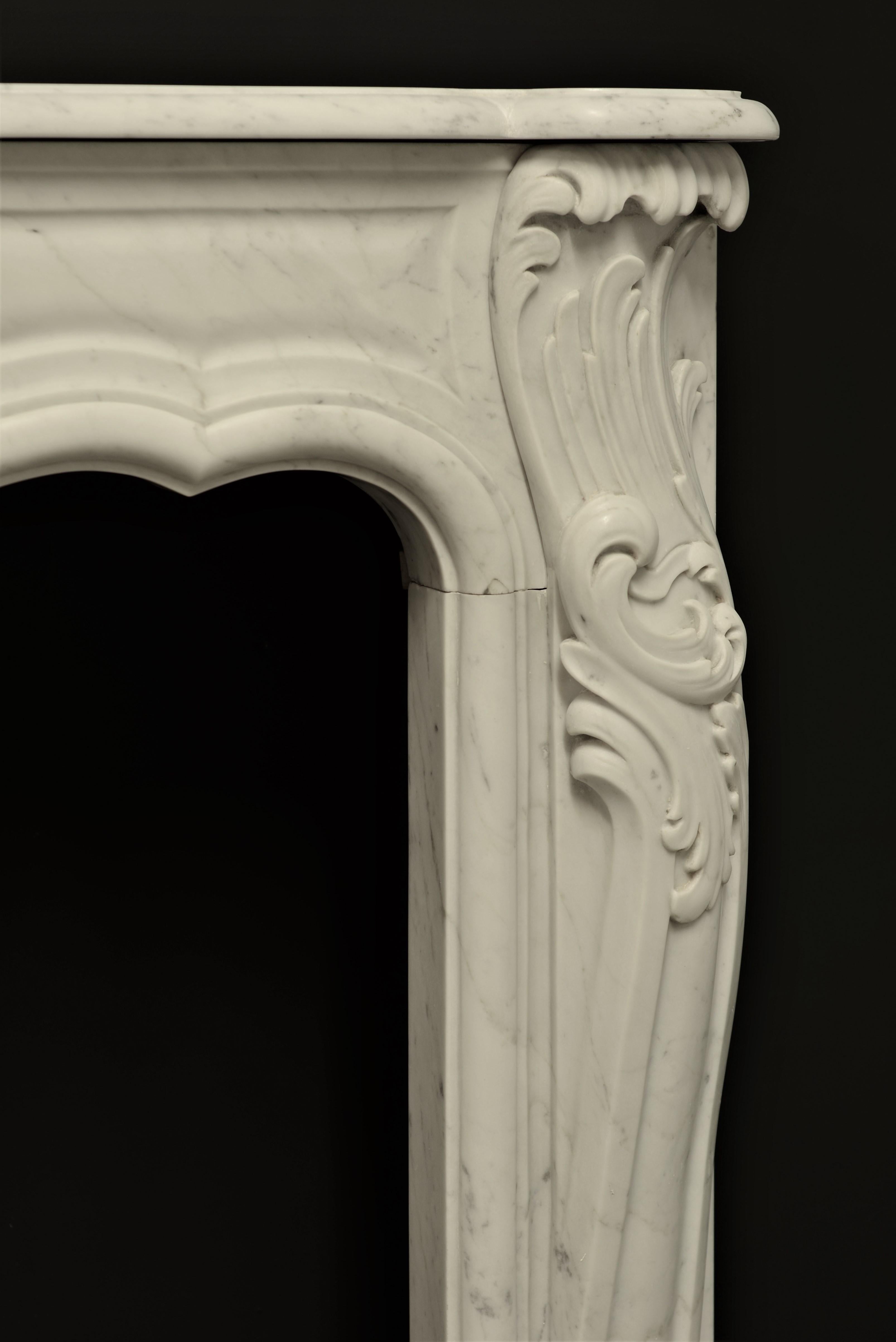 Rococo Style Fireplace Mantel in White Marble 13
