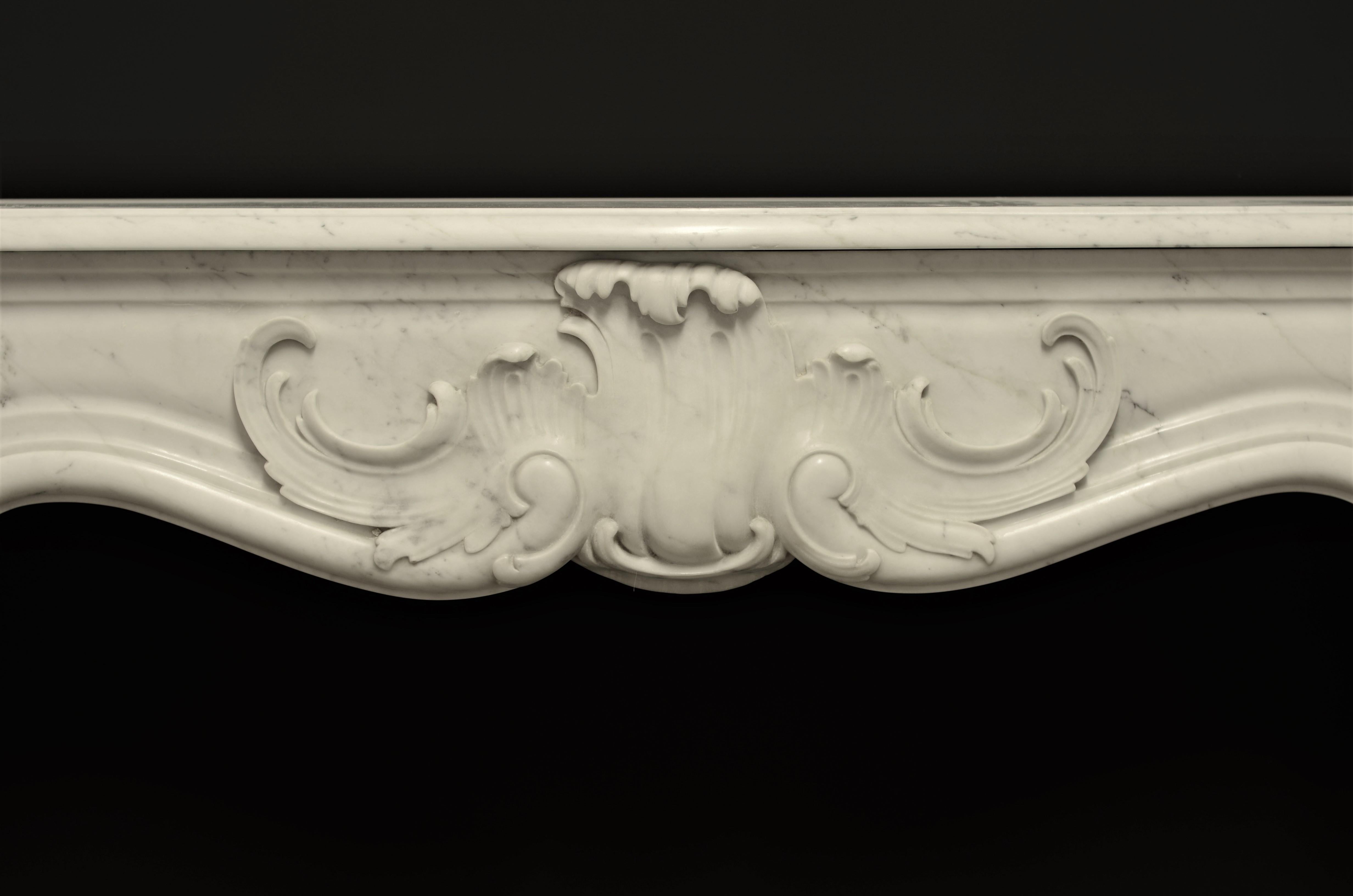 French Rococo Style Fireplace Mantel in White Marble