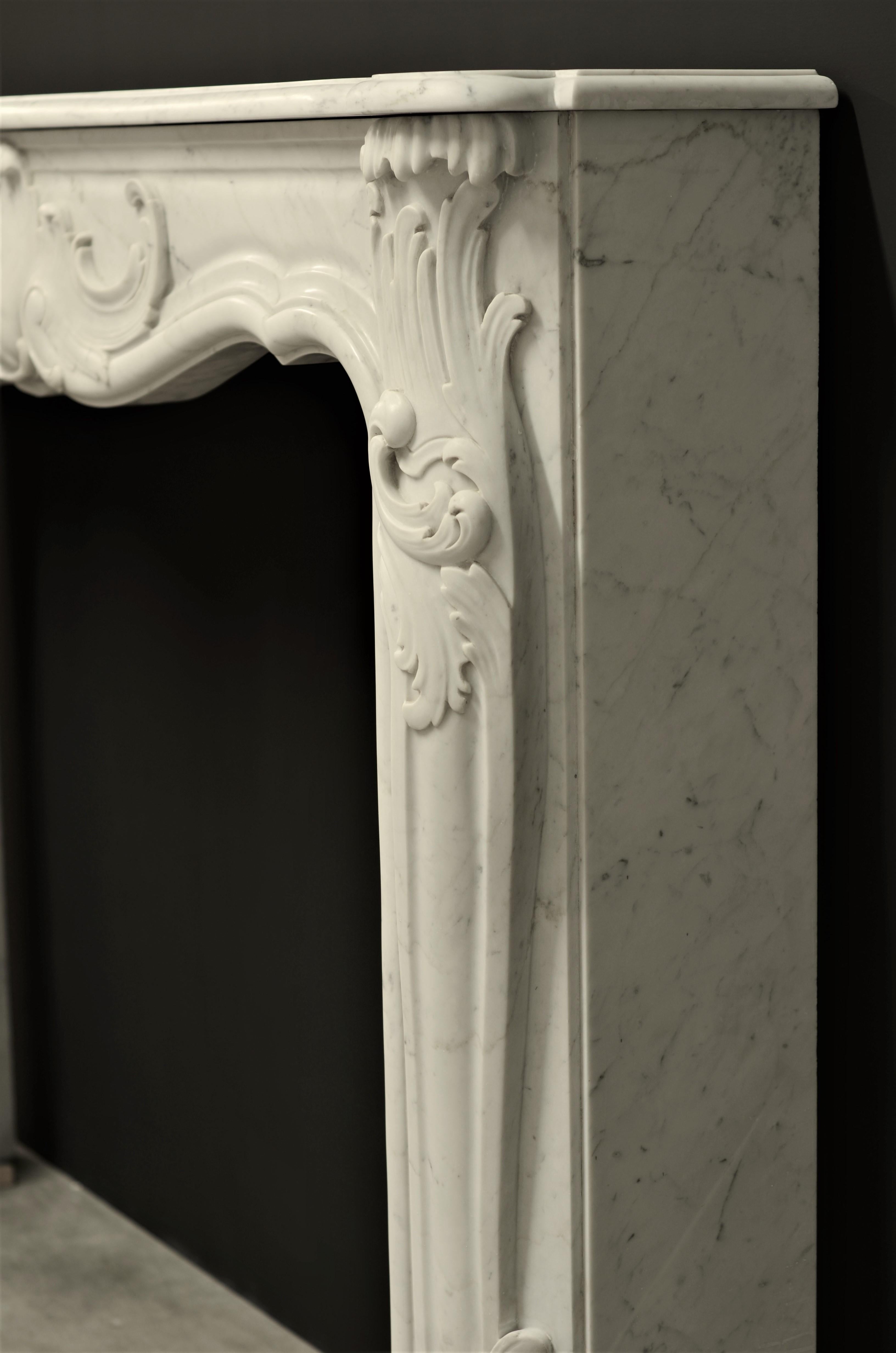 19th Century Rococo Style Fireplace Mantel in White Marble