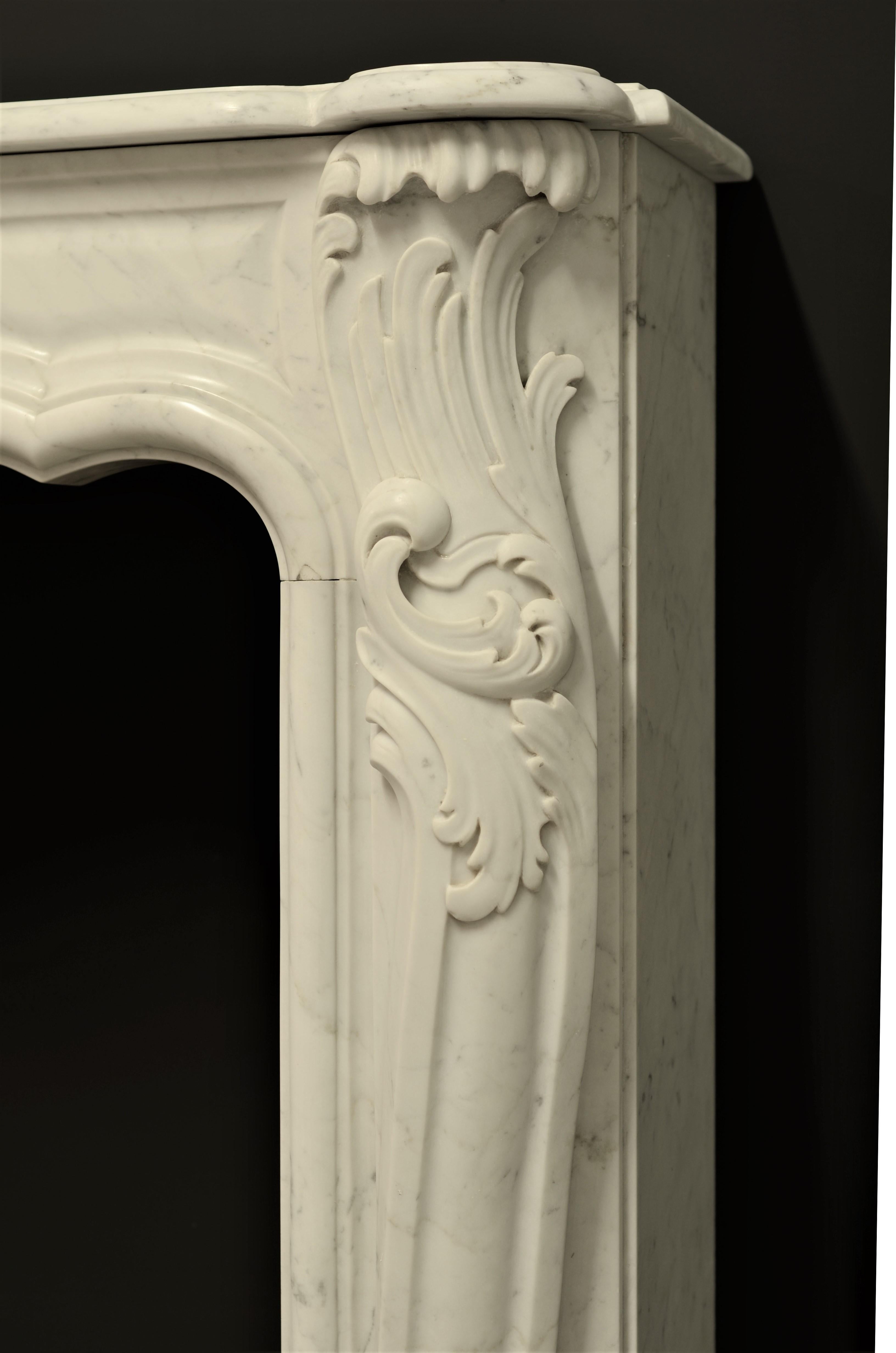 Rococo Style Fireplace Mantel in White Marble 3