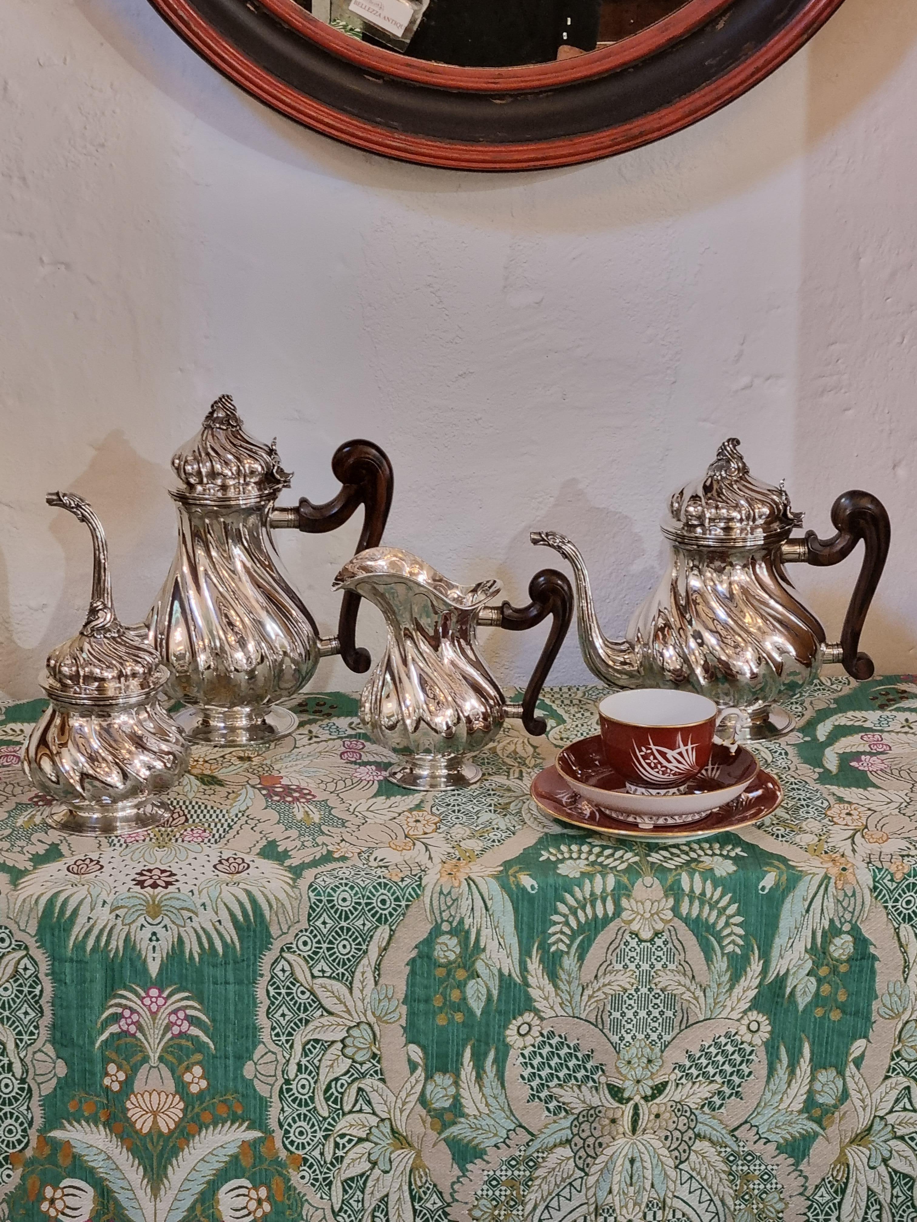 Rococo Style Four-Piece Sterling Silver Tea and Coffee Set, Italy, 1984 For Sale 10