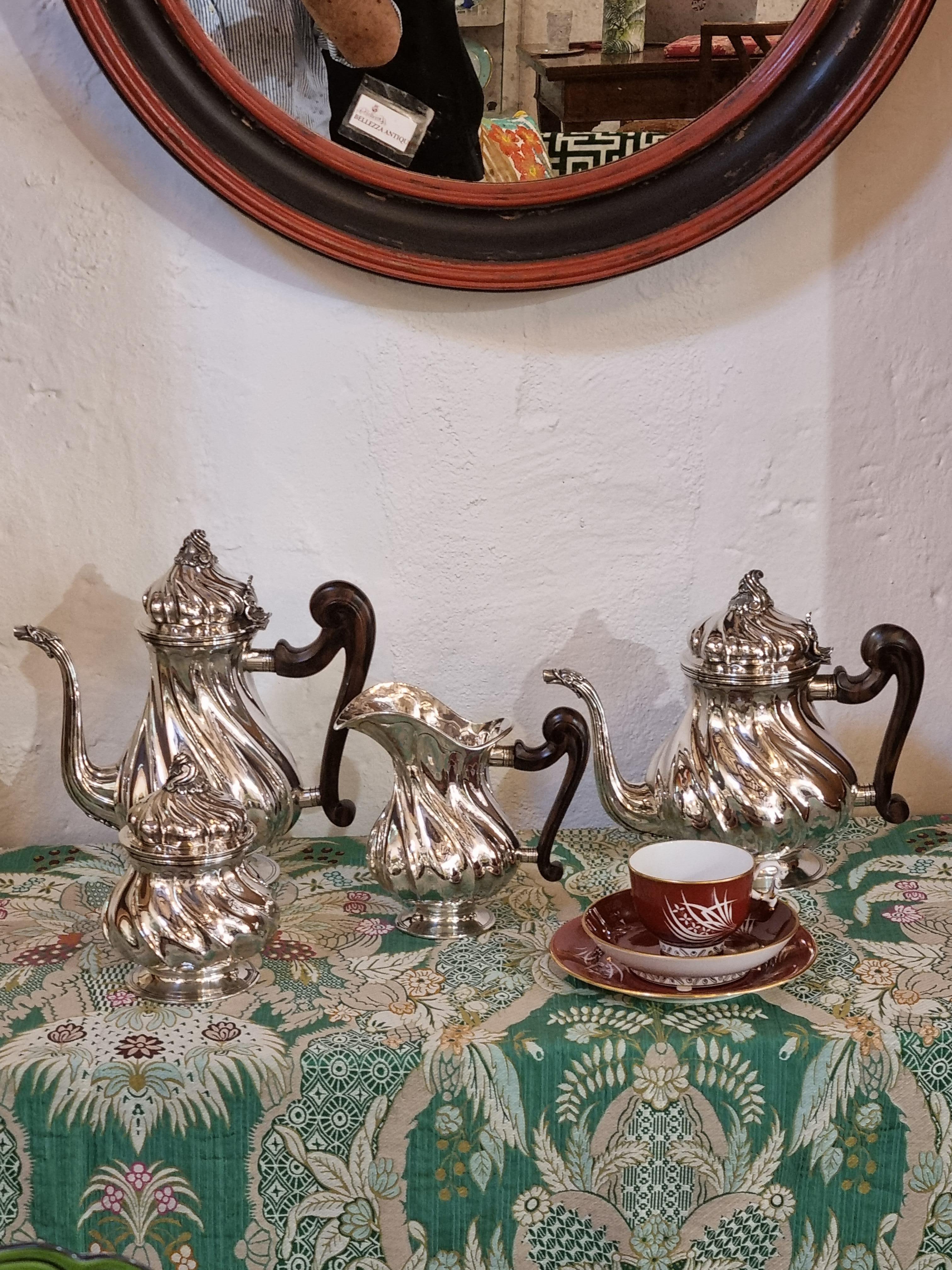 Rococo Style Four-Piece Sterling Silver Tea and Coffee Set, Italy, 1984 In Excellent Condition For Sale In Cagliari, IT