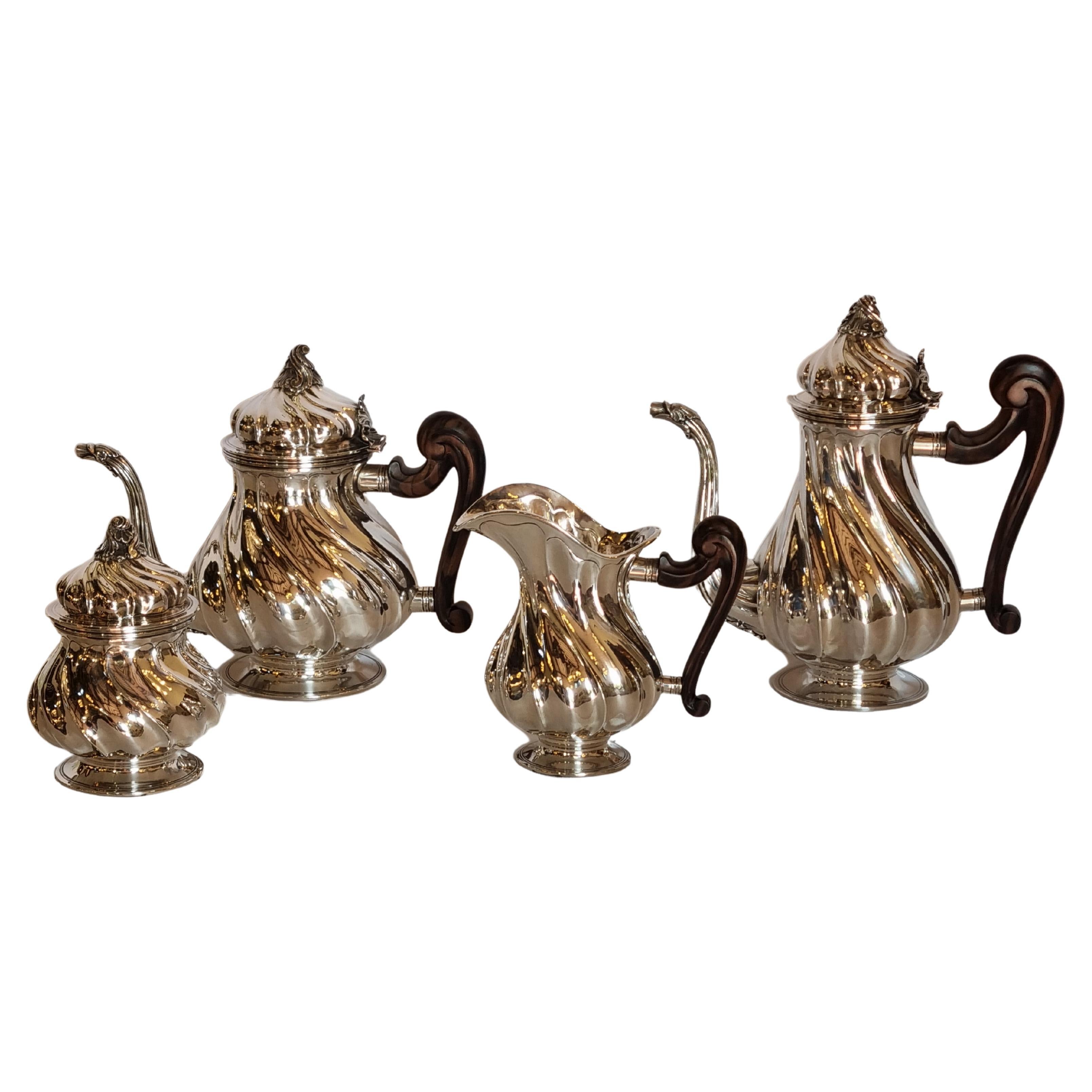 Rococo Style Four-Piece Sterling Silver Tea and Coffee Set, Italy, 1984 For Sale