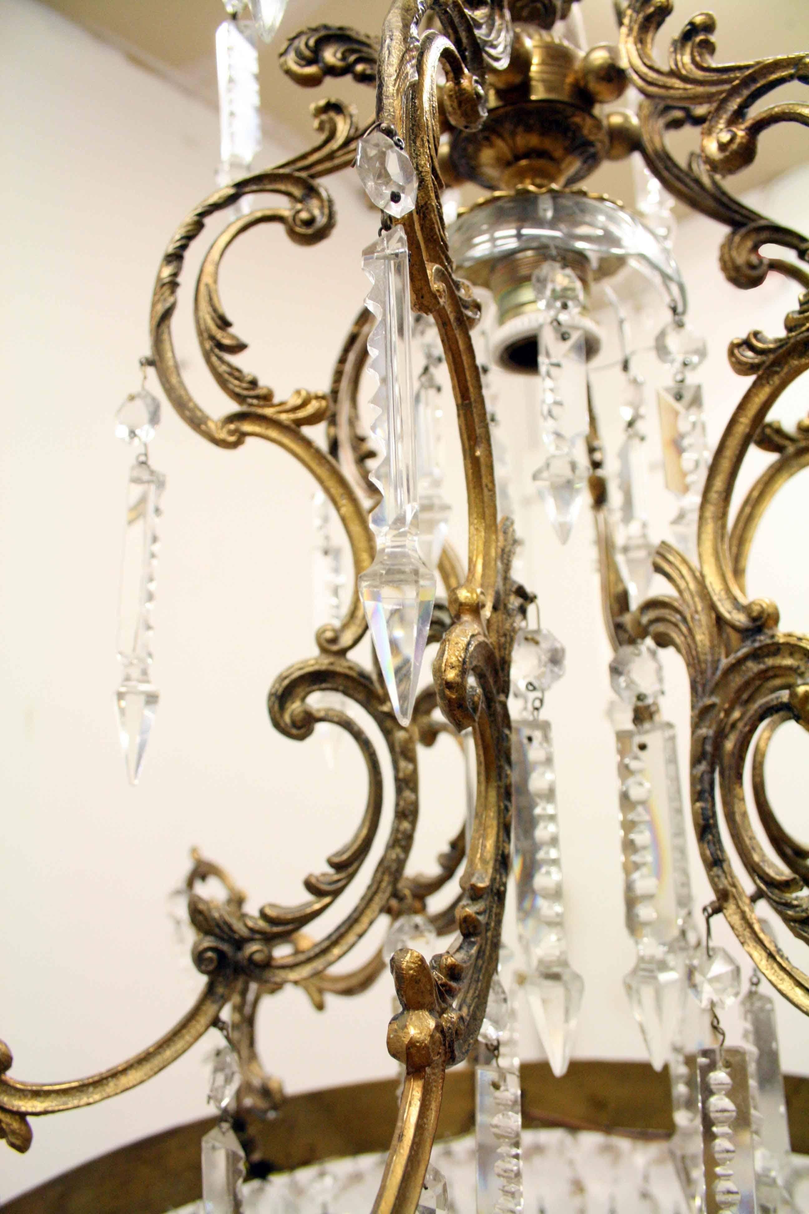 Rococo Style Gilded Brass and Glass Chandelier, circa 1900 For Sale 3