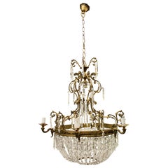 Antique Rococo Style Gilded Brass and Glass Chandelier, circa 1900