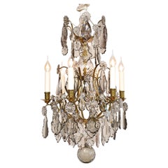 Rococo style gilt brass and crystal chandelier