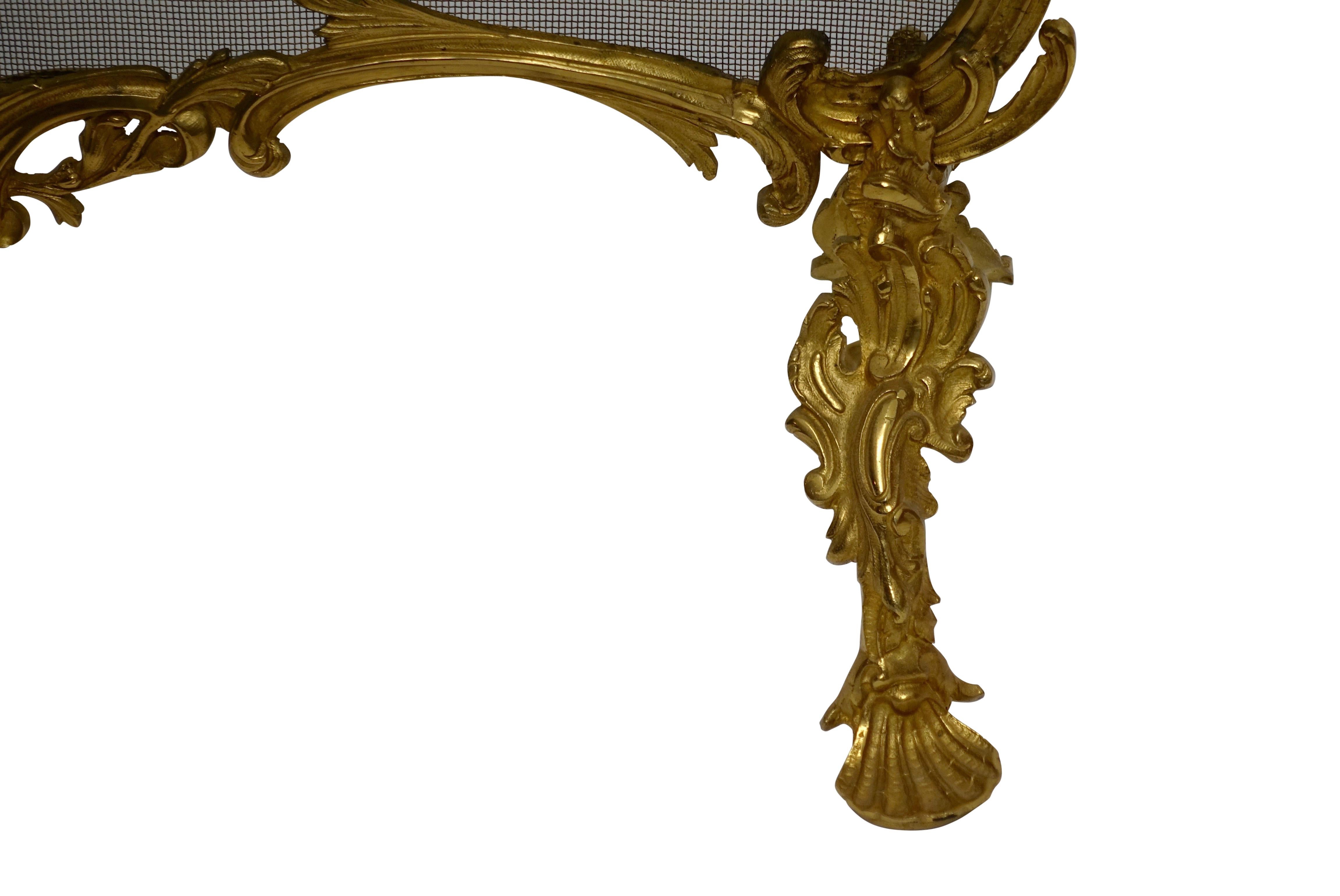 20th Century Rococo Style Gilt Brass Fireplace Screen