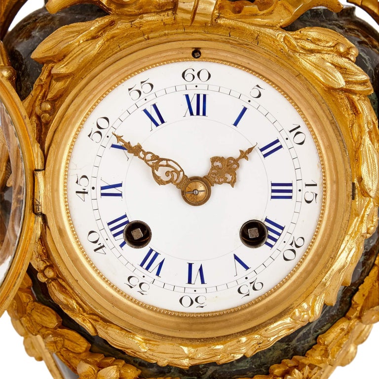 French Rococo style gilt bronze and marble mantel clock For Sale
