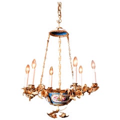 Rococo Style Gilt Bronze and Porcelain Six Light Chandelier, Europe, circa 1890