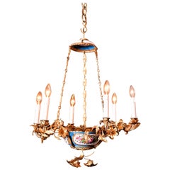 Rococo Style Gilt Bronze and Porcelain Six Light Chandelier, Europe, circa 1890