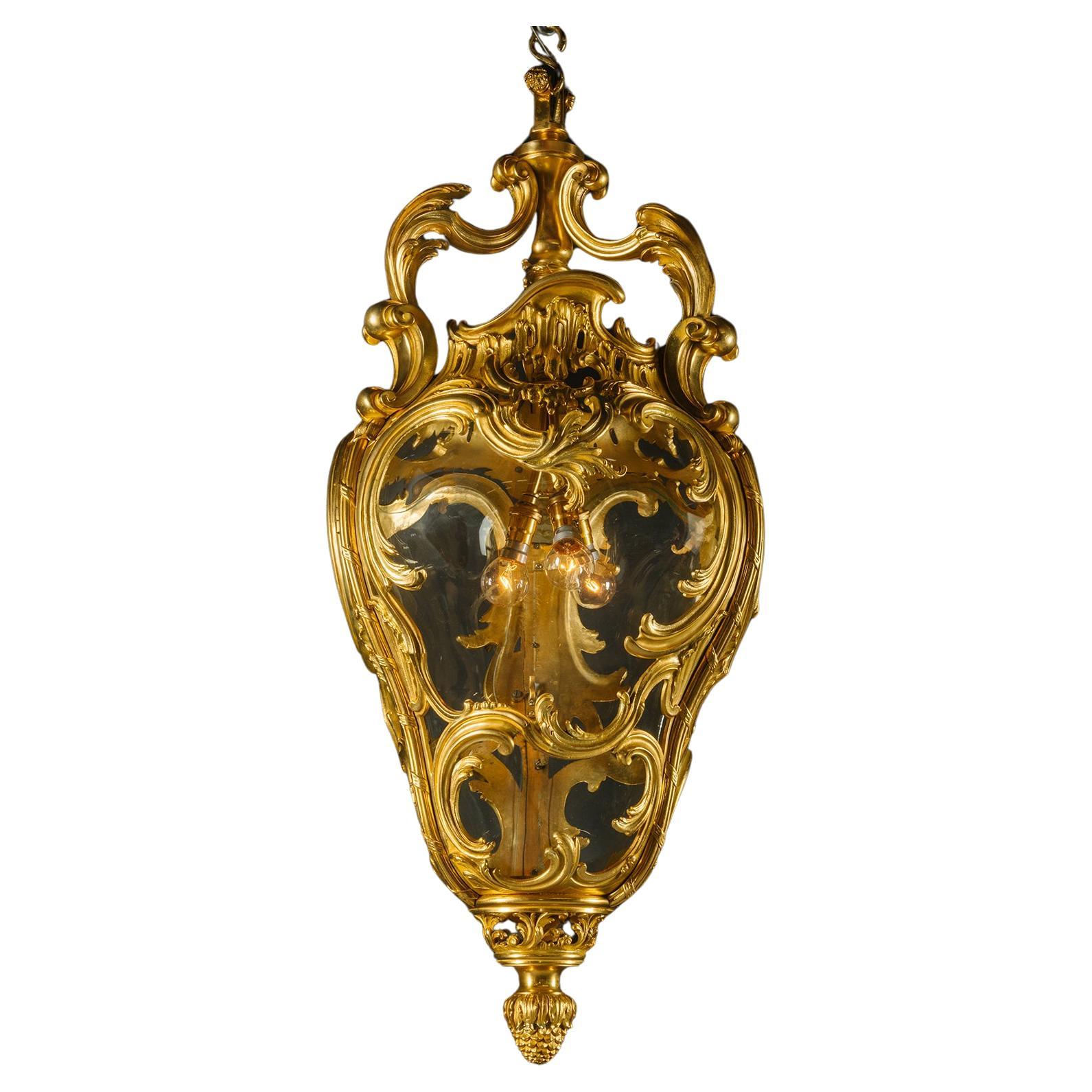  Rococo Style Gilt-Bronze Hall Lantern For Sale