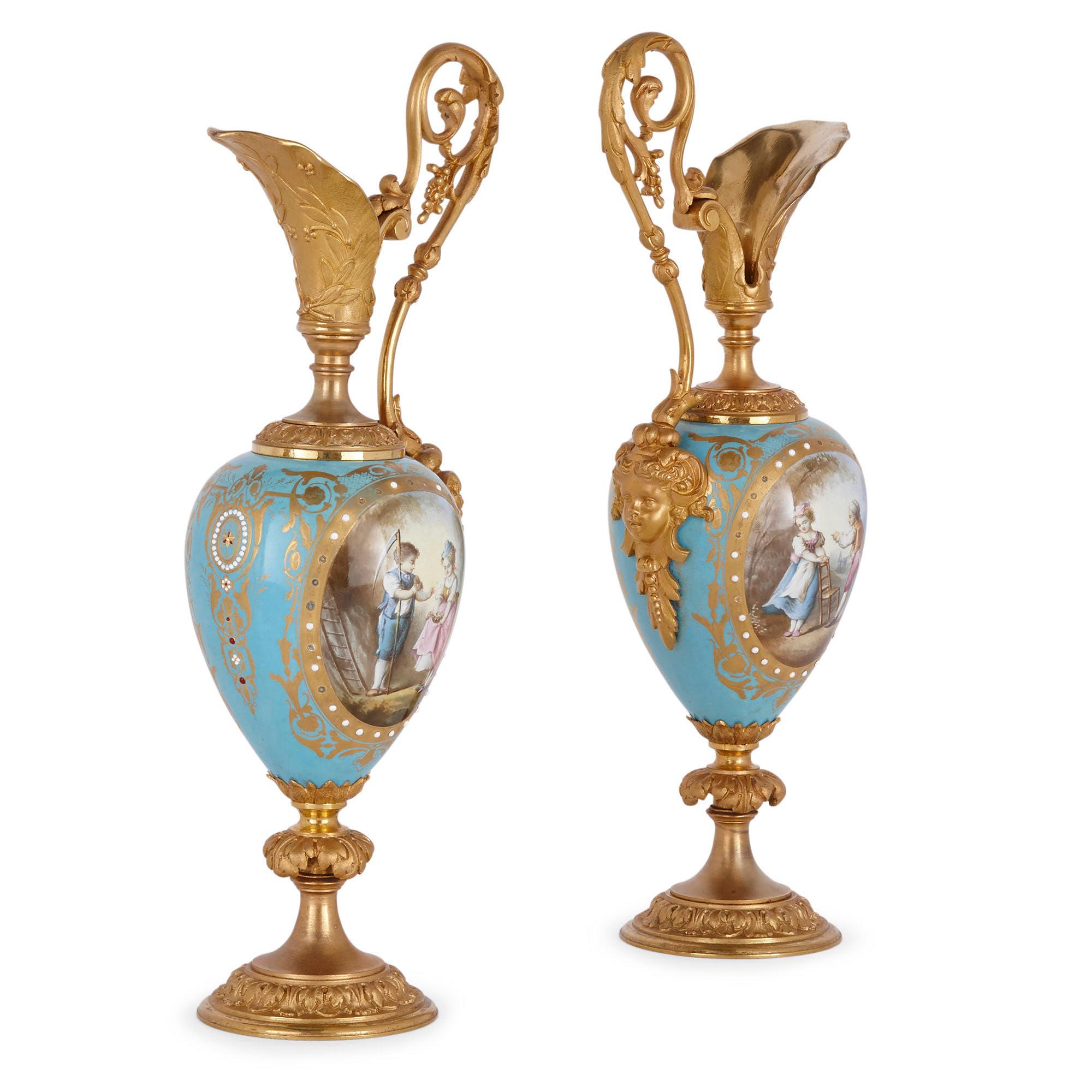 Rococo Style Gilt Bronze Mounted Porcelain Clock Garniture For Sale 2