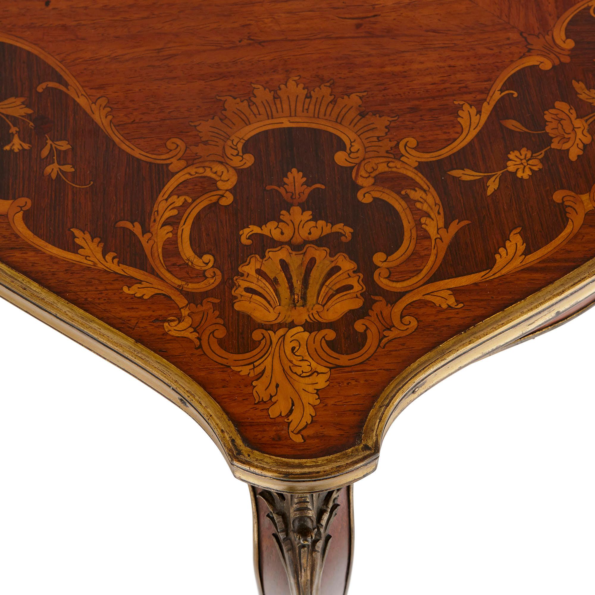 Rococo Style Gilt Bronze Mounted Rosewood and Marquetry Tea Table In Good Condition In London, GB
