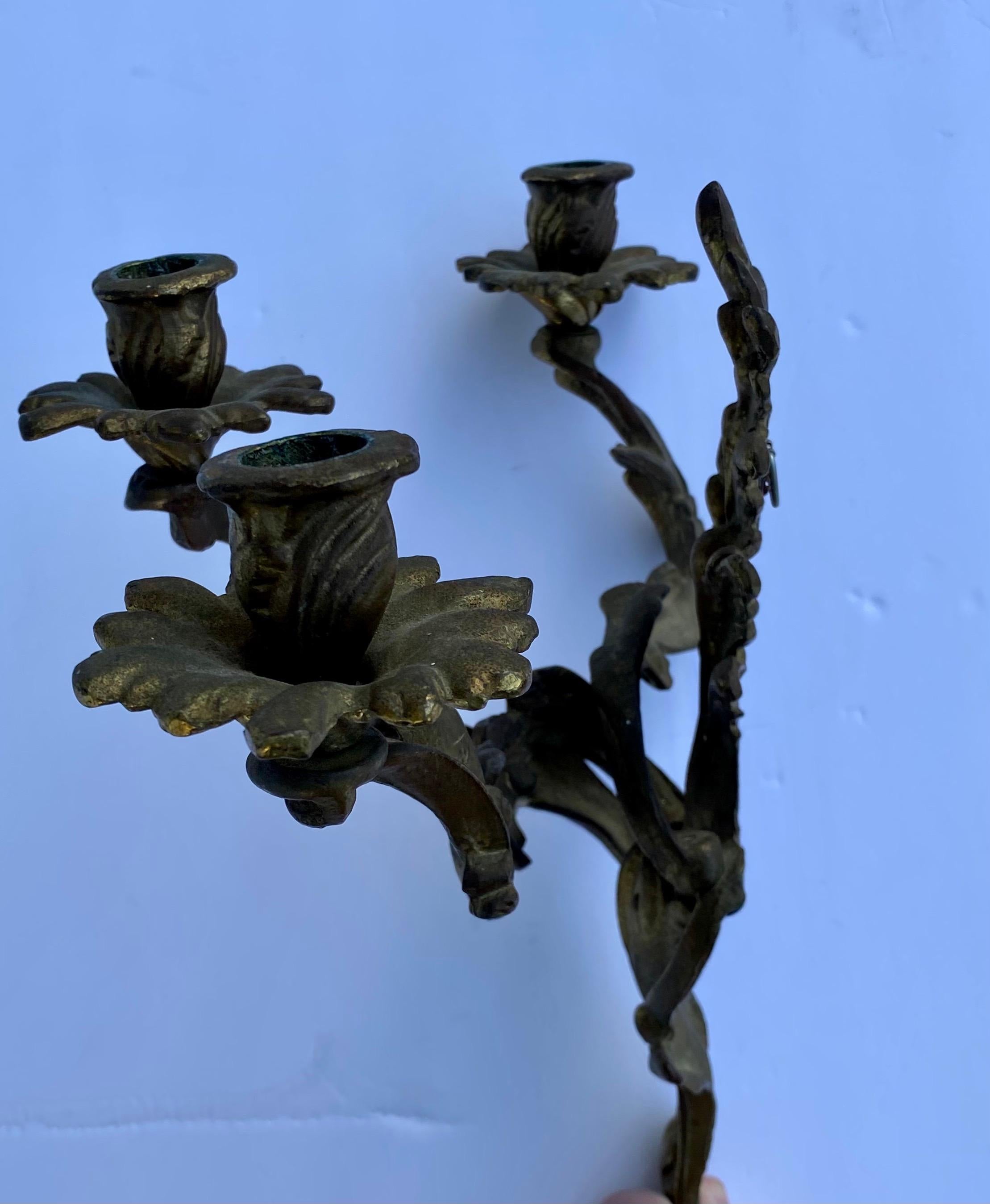 Rococo Style Gilt Cast Metal Foliate Candle Wall Sconce, Set of 4 6