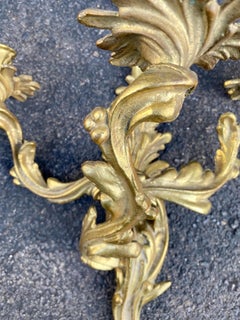 Rococo Style Gilt Cast Metal Foliate Candle Wall Sconce, Set of 4