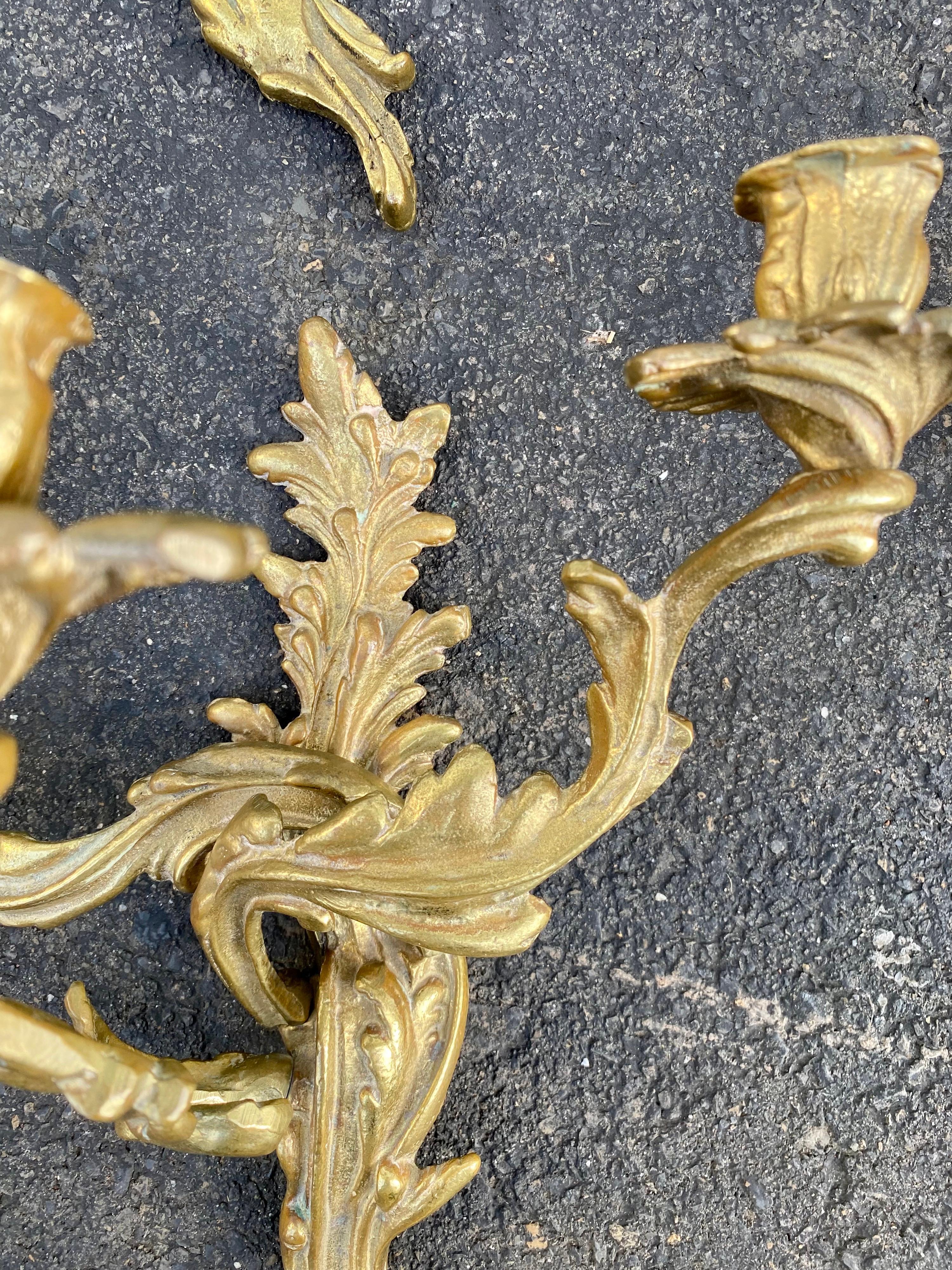20th Century Rococo Style Gilt Cast Metal Foliate Candle Wall Sconce, Set of 4