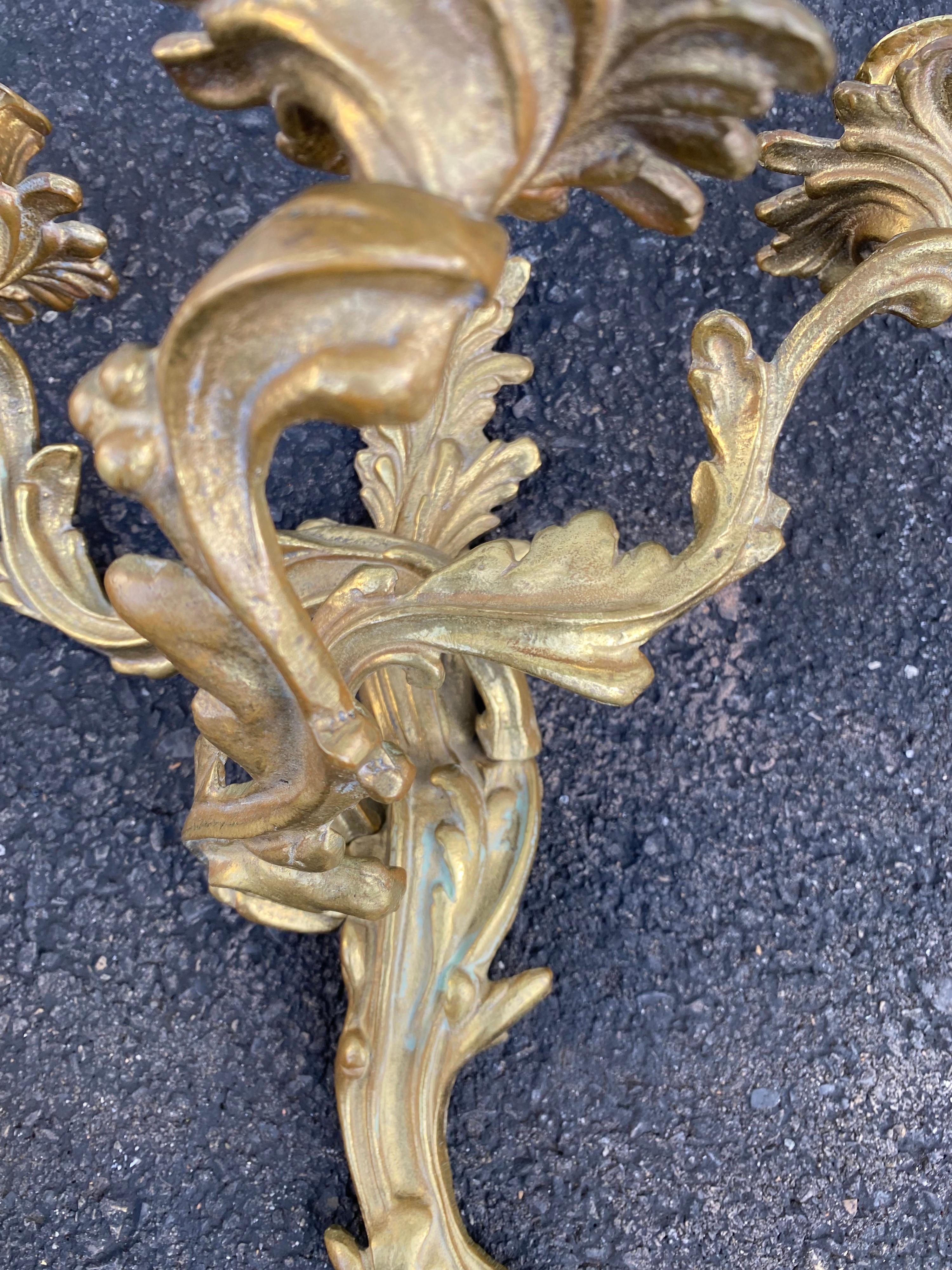 Rococo Style Gilt Cast Metal Foliate Candle Wall Sconce, Set of 4 4