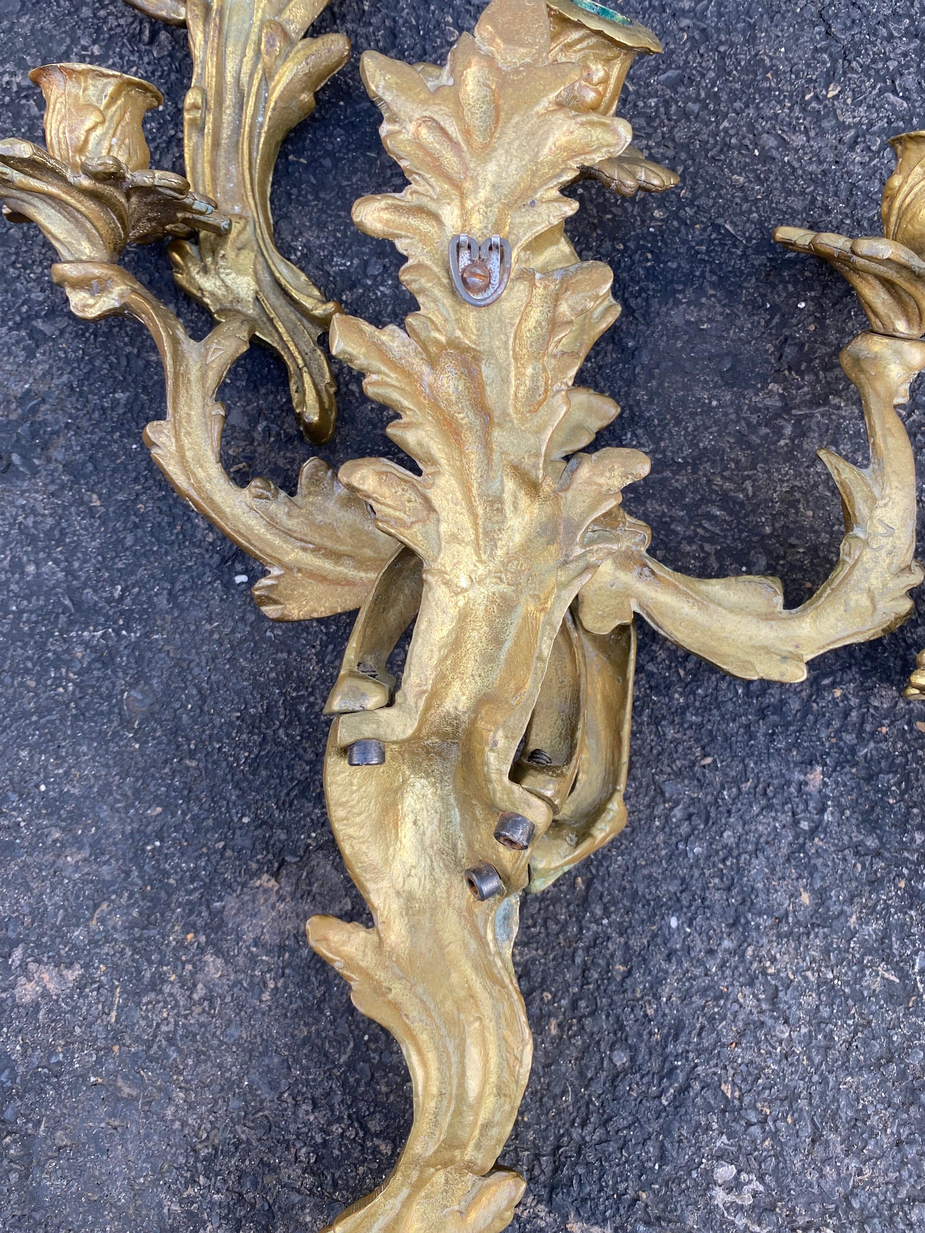 Rococo Style Gilt Cast Metal Foliate Candle Wall Sconce, Set of 4 5