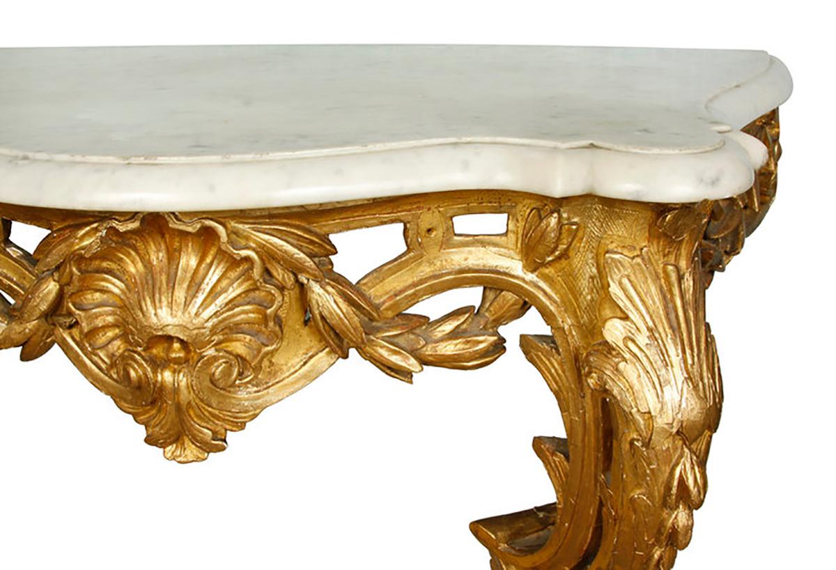 French Rococo Style Gilt Marble-Top Wall Mounted Console