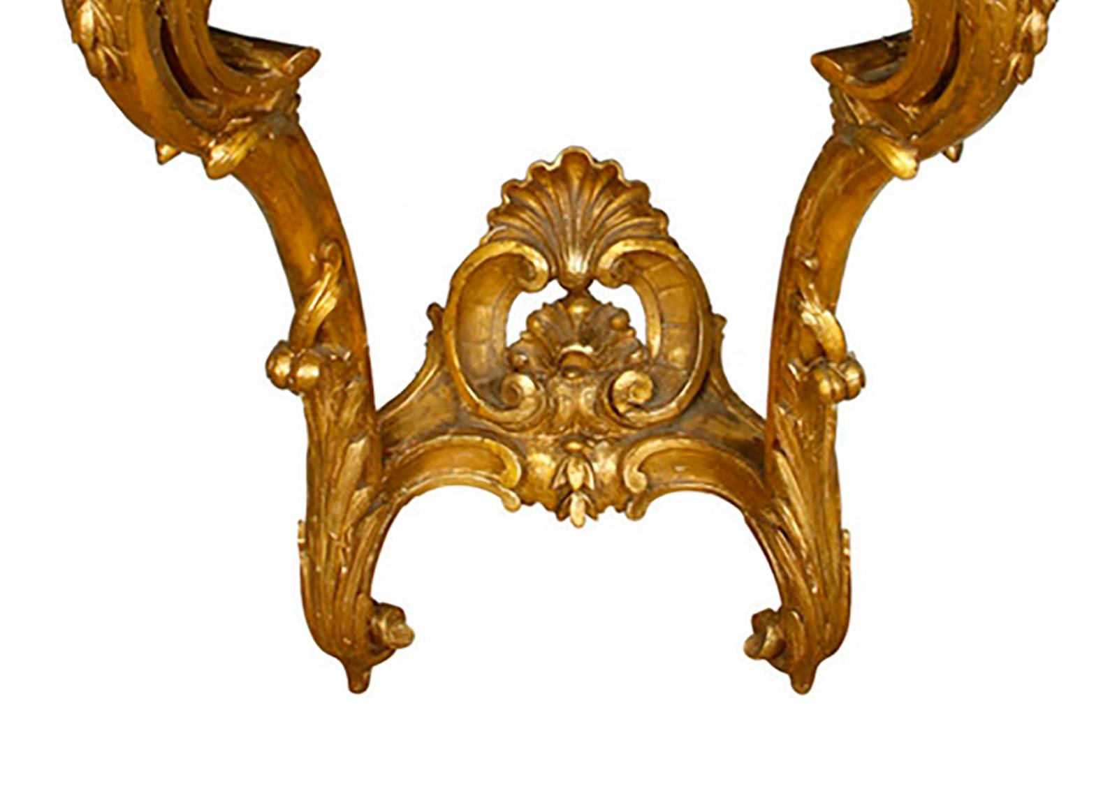 Rococo Style Gilt Marble-Top Wall Mounted Console In Good Condition In Locust Valley, NY