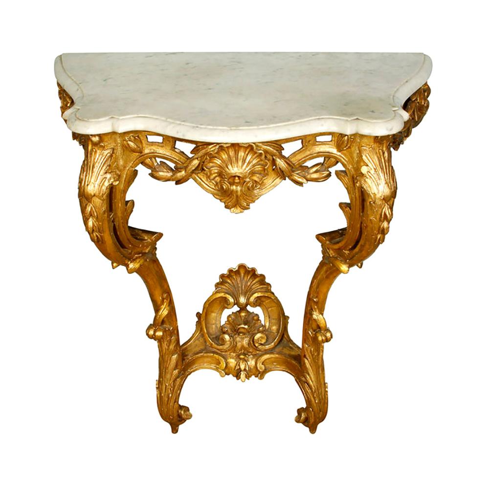 Rococo Style Gilt Marble-Top Wall Mounted Console