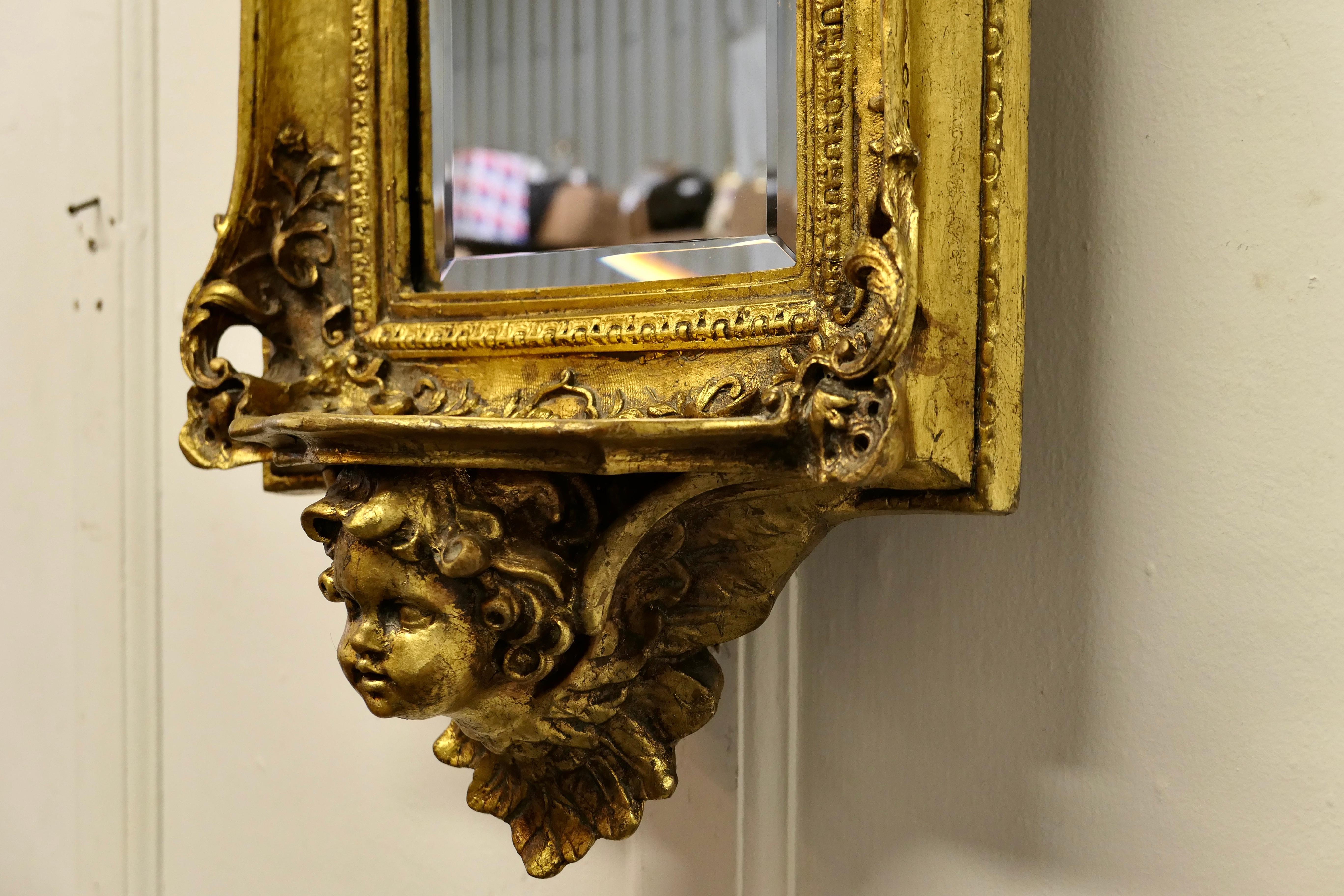 Rococo Style Gilt Wall Mirror with Putti and Shelf Bracket  For Sale 1
