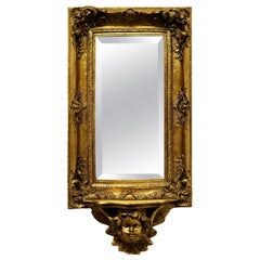 Vintage Rococo Style Gilt Wall Mirror with Putti and Shelf Bracket