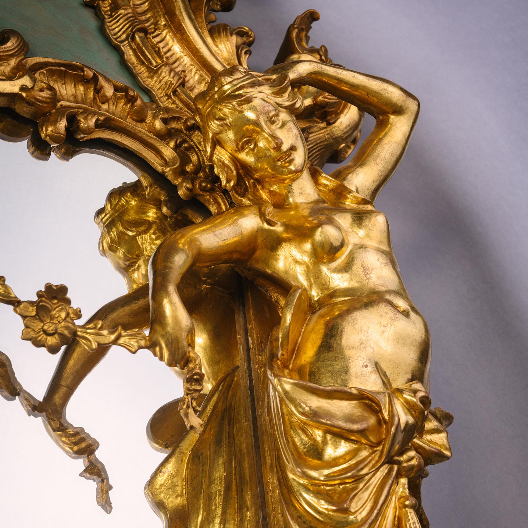 Miroir Trumeau de Style Rococo en Bois Doré et Peint en vente 5