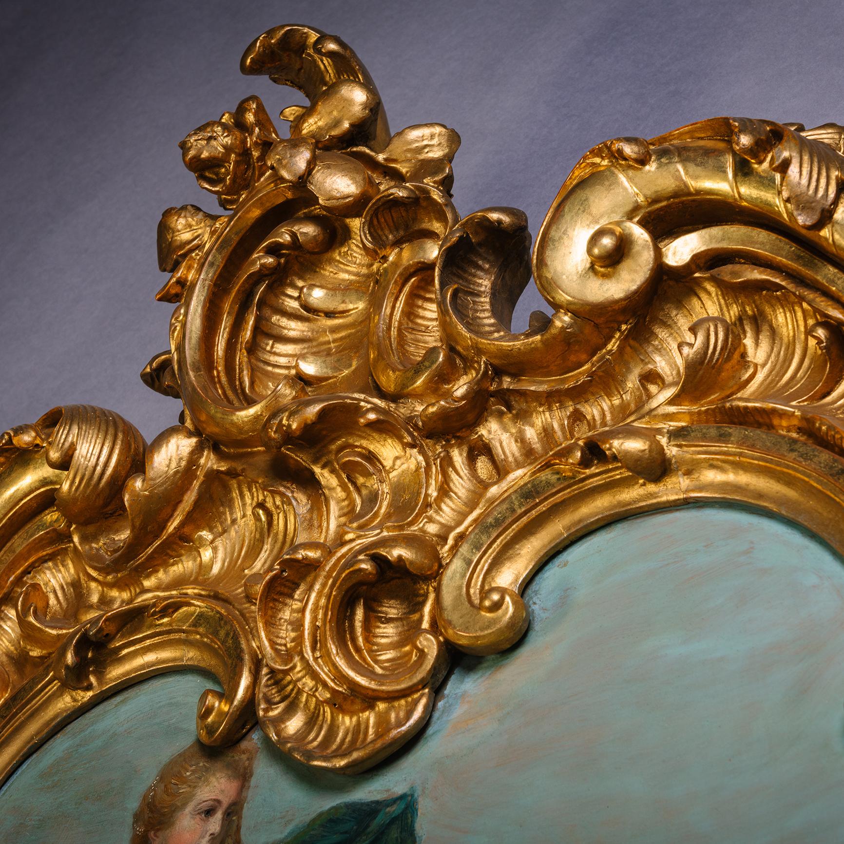 Miroir Trumeau de Style Rococo en Bois Doré et Peint en vente 6
