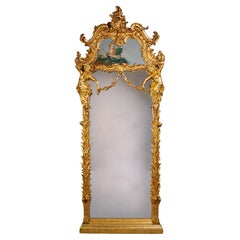 Miroir Trumeau de Style Rococo en Bois Doré et Peint