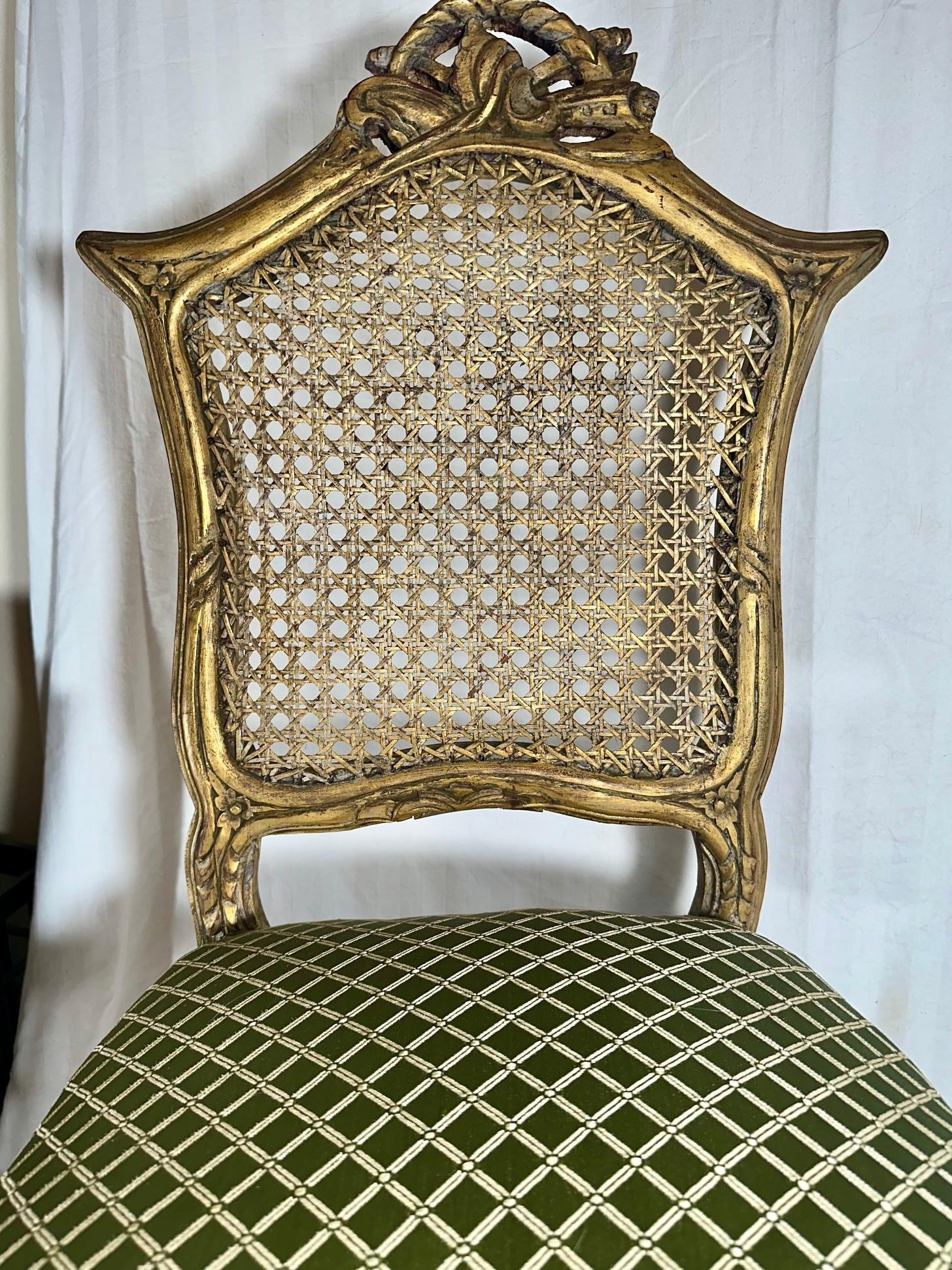 Rococo Style Giltwood Cane Chair with Upholstered Seat, Side Chair.y For Sale 4