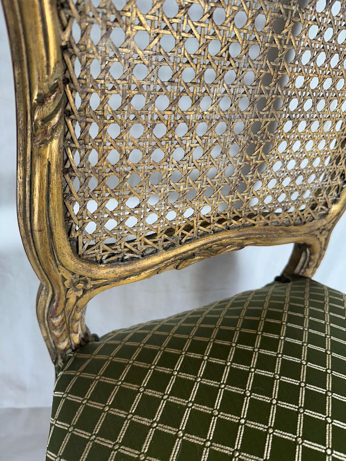 Rococo Style Giltwood Cane Chair with Upholstered Seat, Side Chair.y For Sale 6