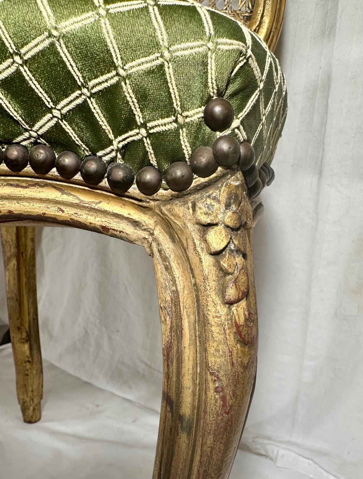 Rococo Style Giltwood Cane Chair with Upholstered Seat, Side Chair.y For Sale 7