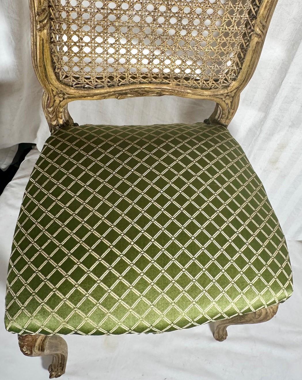 Rococo Style Giltwood Cane Chair with Upholstered Seat, Side Chair.y In Good Condition For Sale In Vero Beach, FL