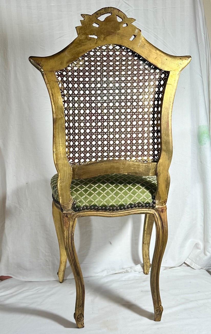 Rococo Style Giltwood Cane Chair with Upholstered Seat, Side Chair.y For Sale 3