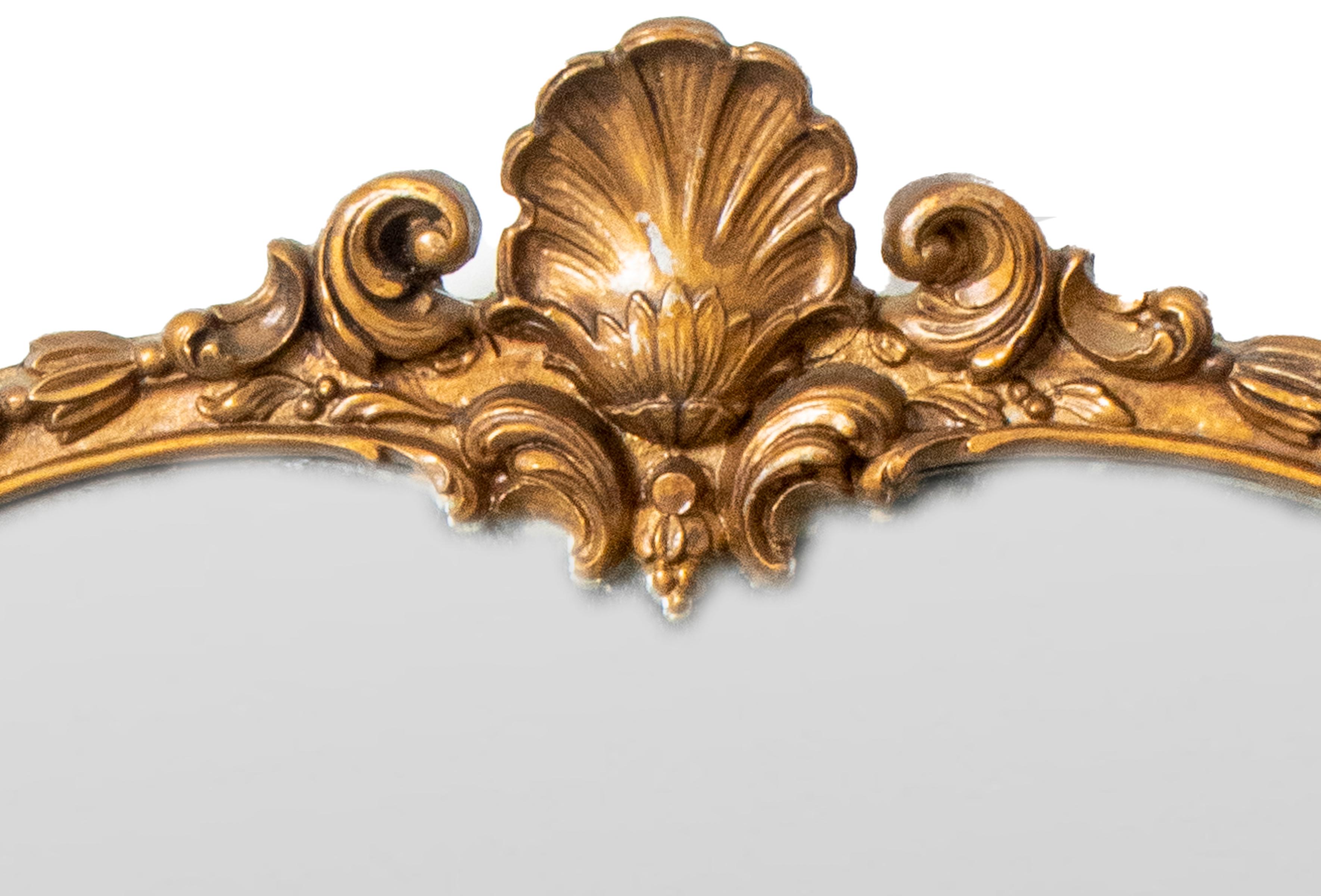 Rococo style giltwood mirror with scrolling and shell details.