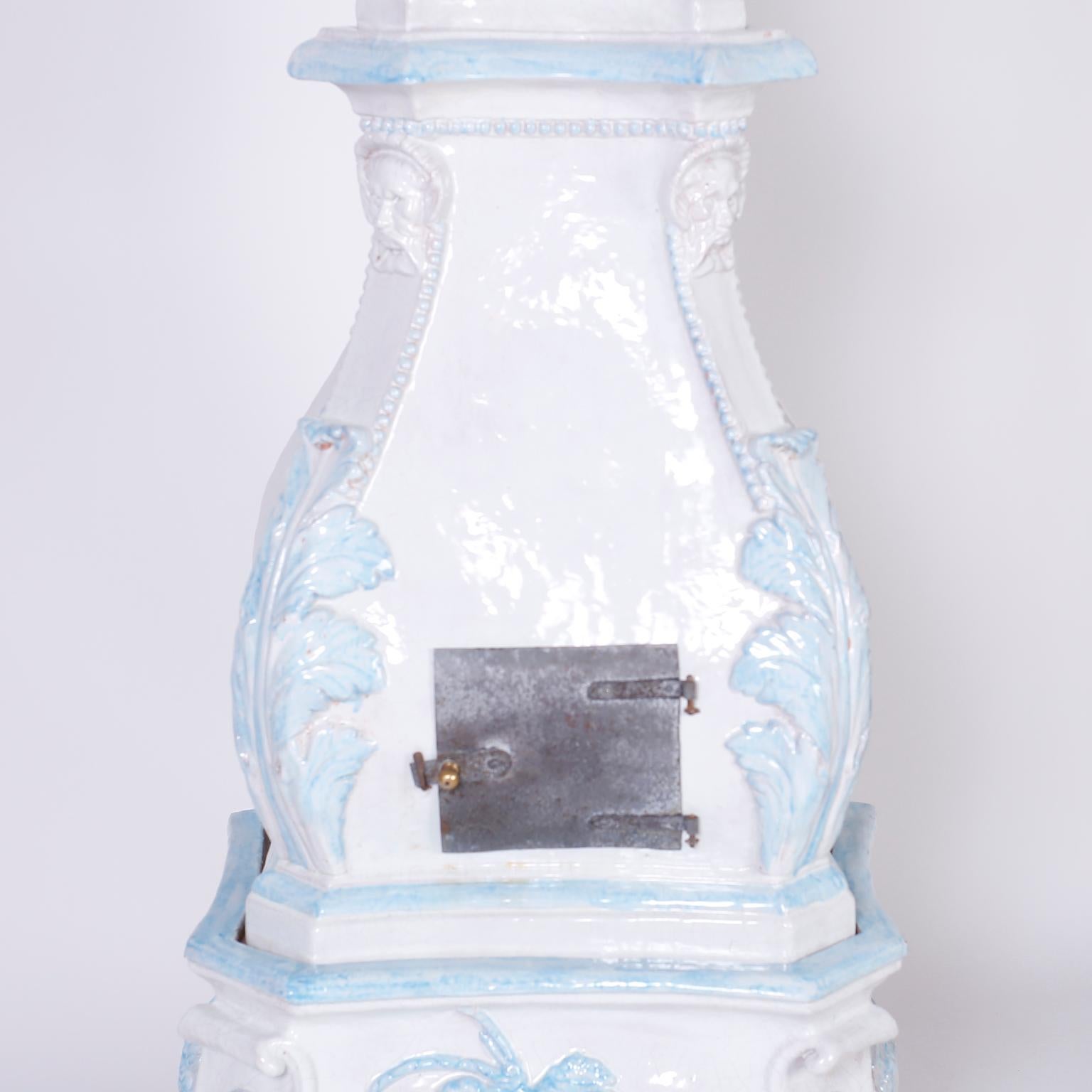 20th Century Rococo Style Glazed Terracotta Palace Stove For Sale