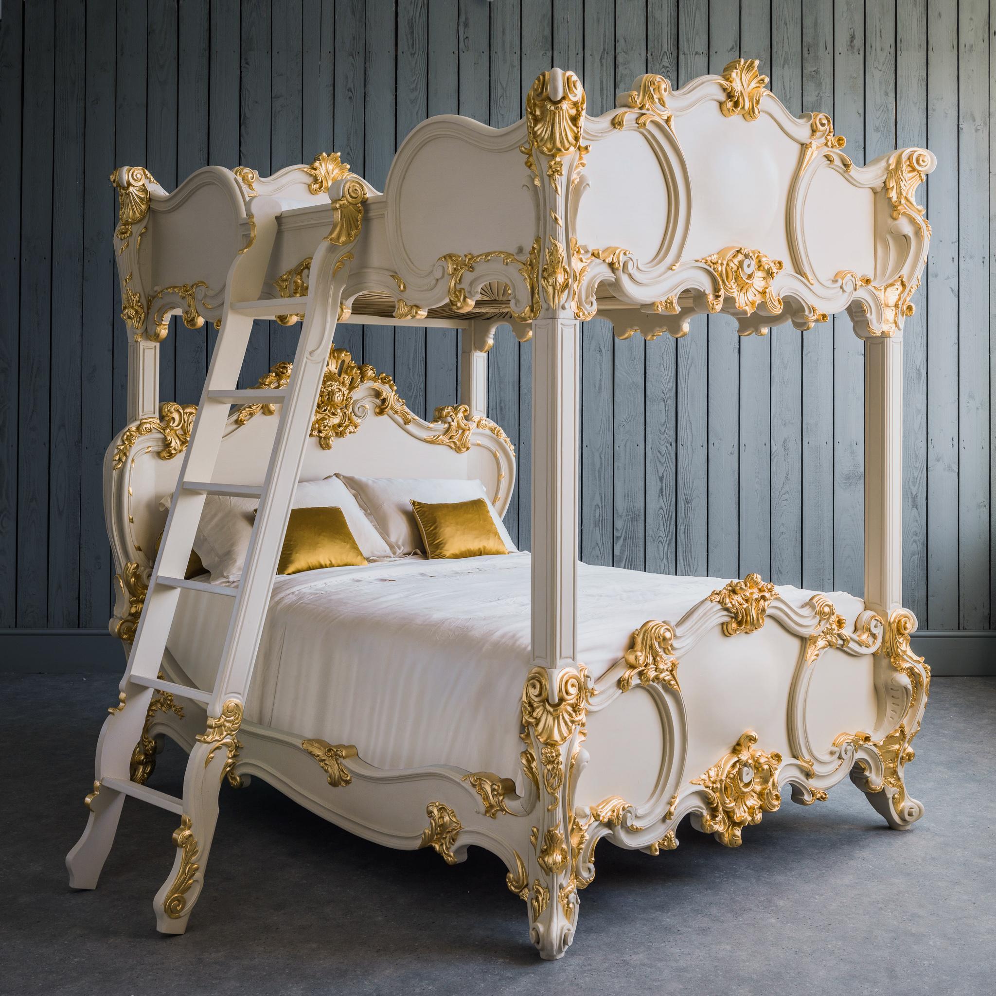 Rococo Style Hand Carved 4 Poster & Bunk Bed For Sale 2