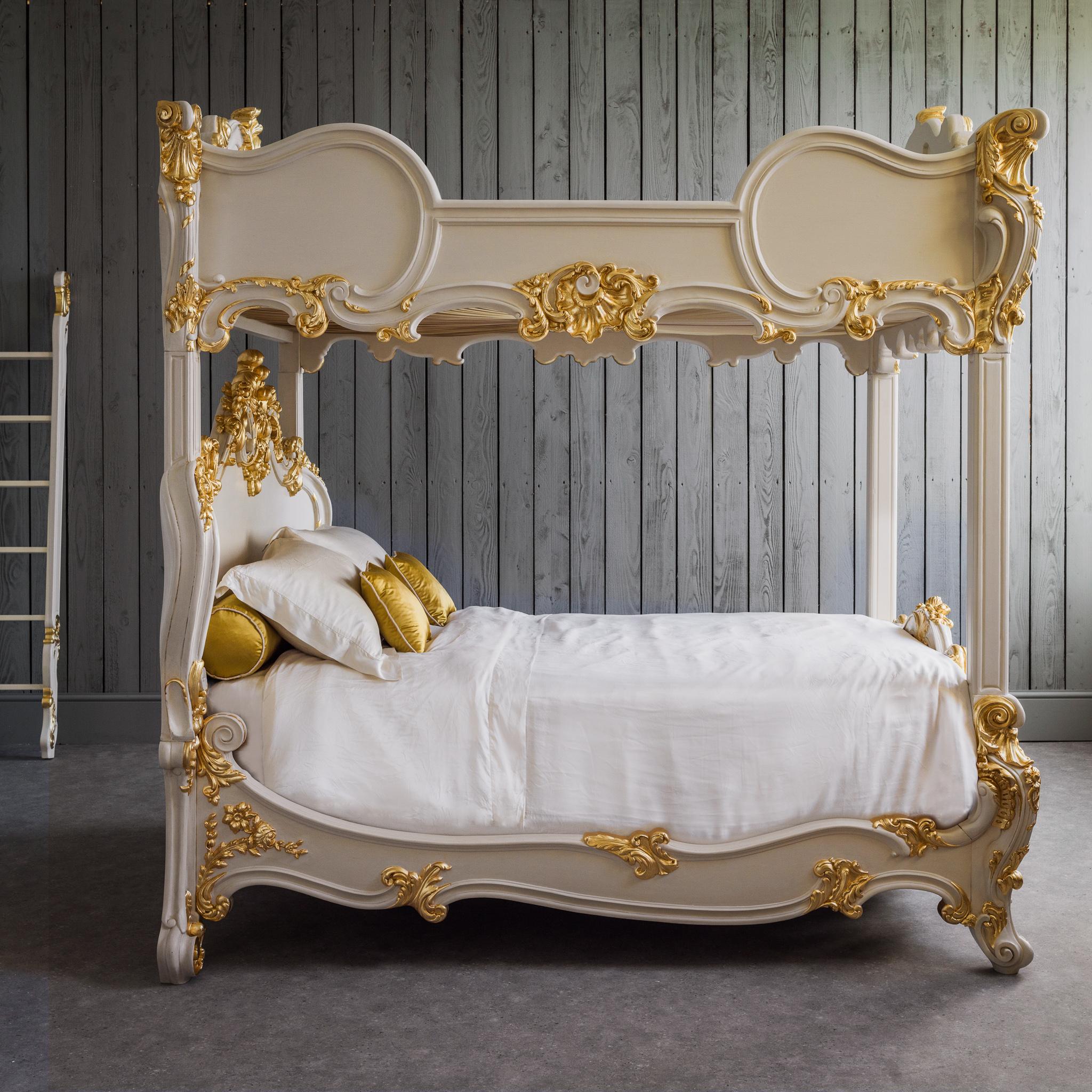 Rococo Style Hand Carved 4 Poster & Bunk Bed For Sale 4