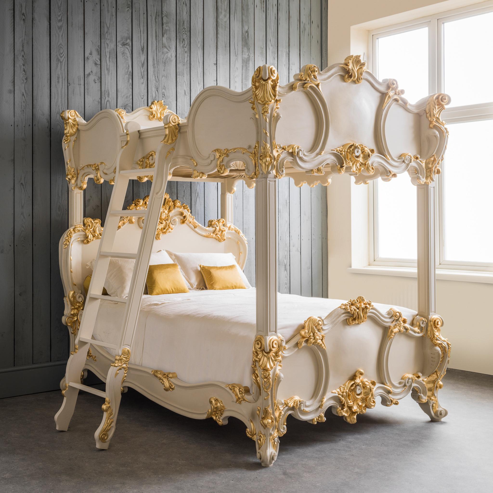 British Rococo Style Hand Carved 4 Poster & Bunk Bed For Sale