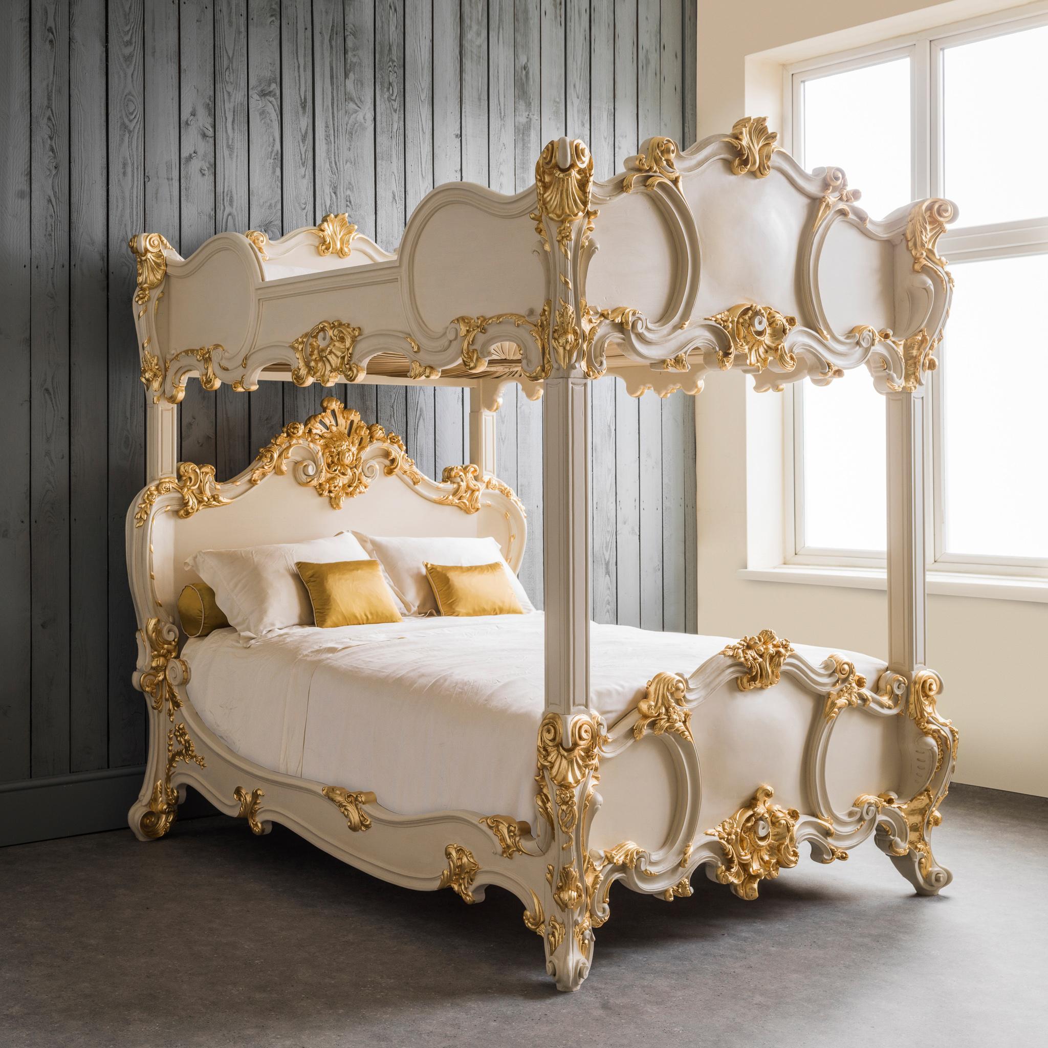 Baroque Rococo Style Hand Carved 4 Poster & Bunk Bed For Sale
