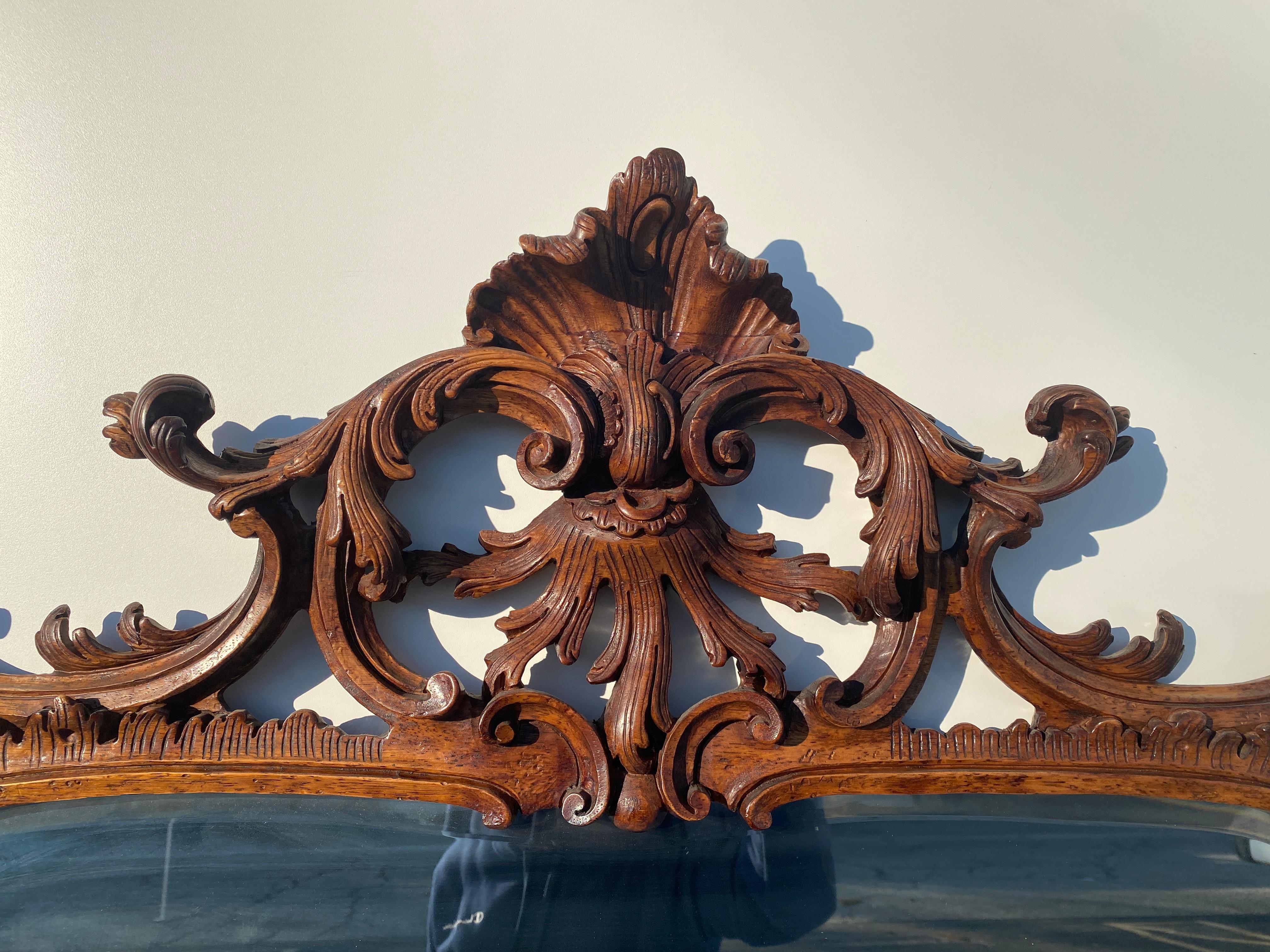 Rococo Style Hand Carved Walnut Mirror For Sale 5