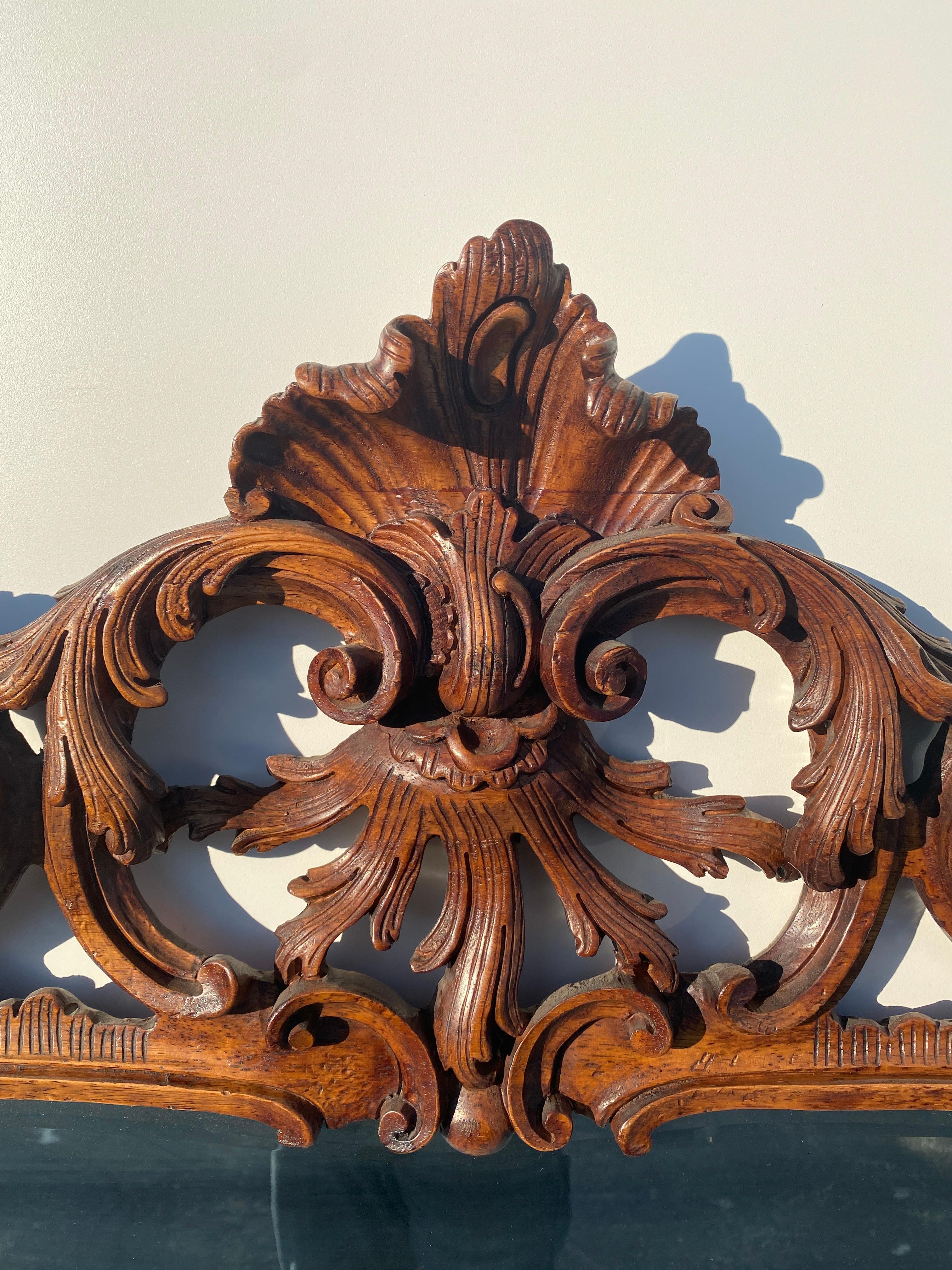 Rococo Style Hand Carved Walnut Mirror For Sale 6
