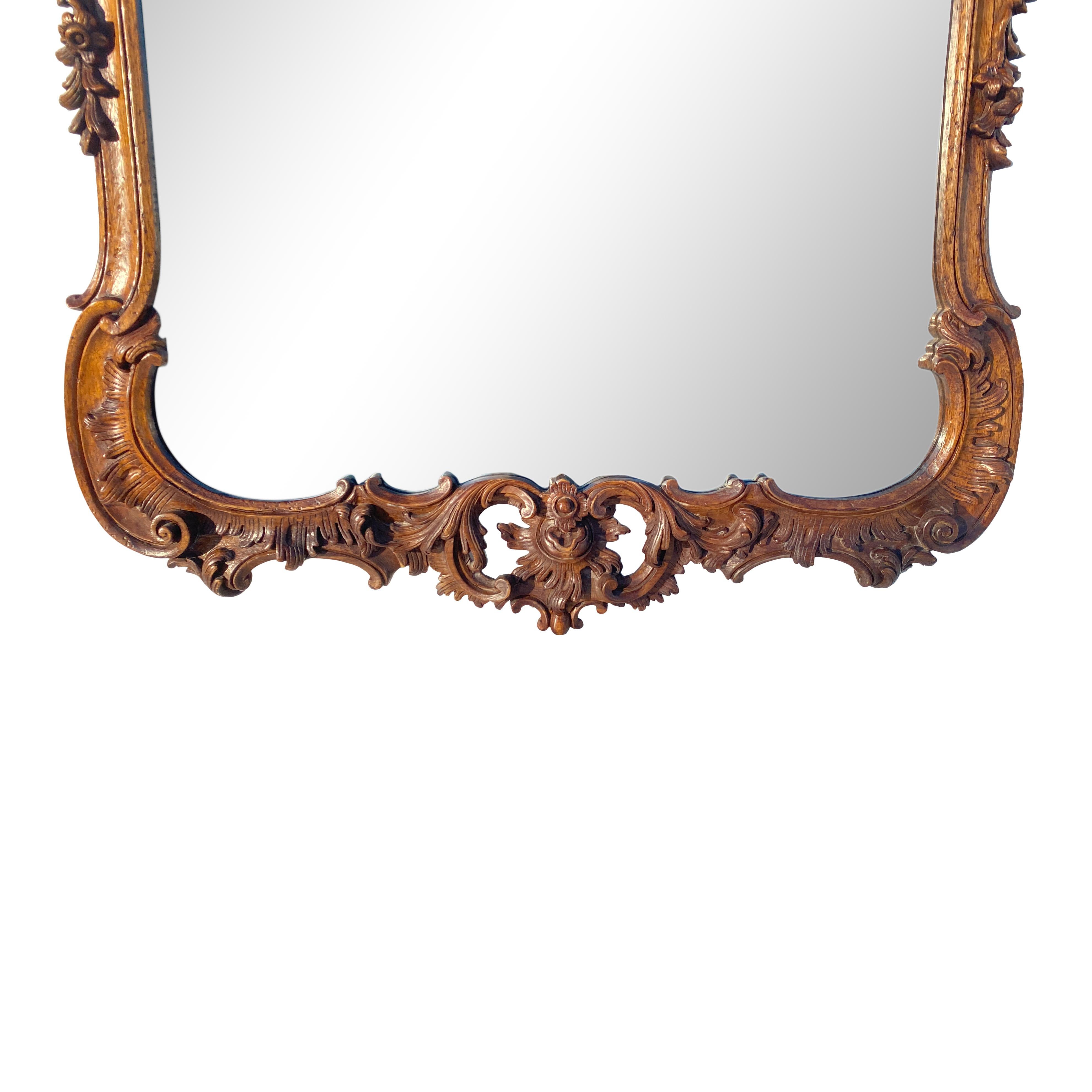Hand-Carved Rococo Style Hand Carved Walnut Mirror For Sale
