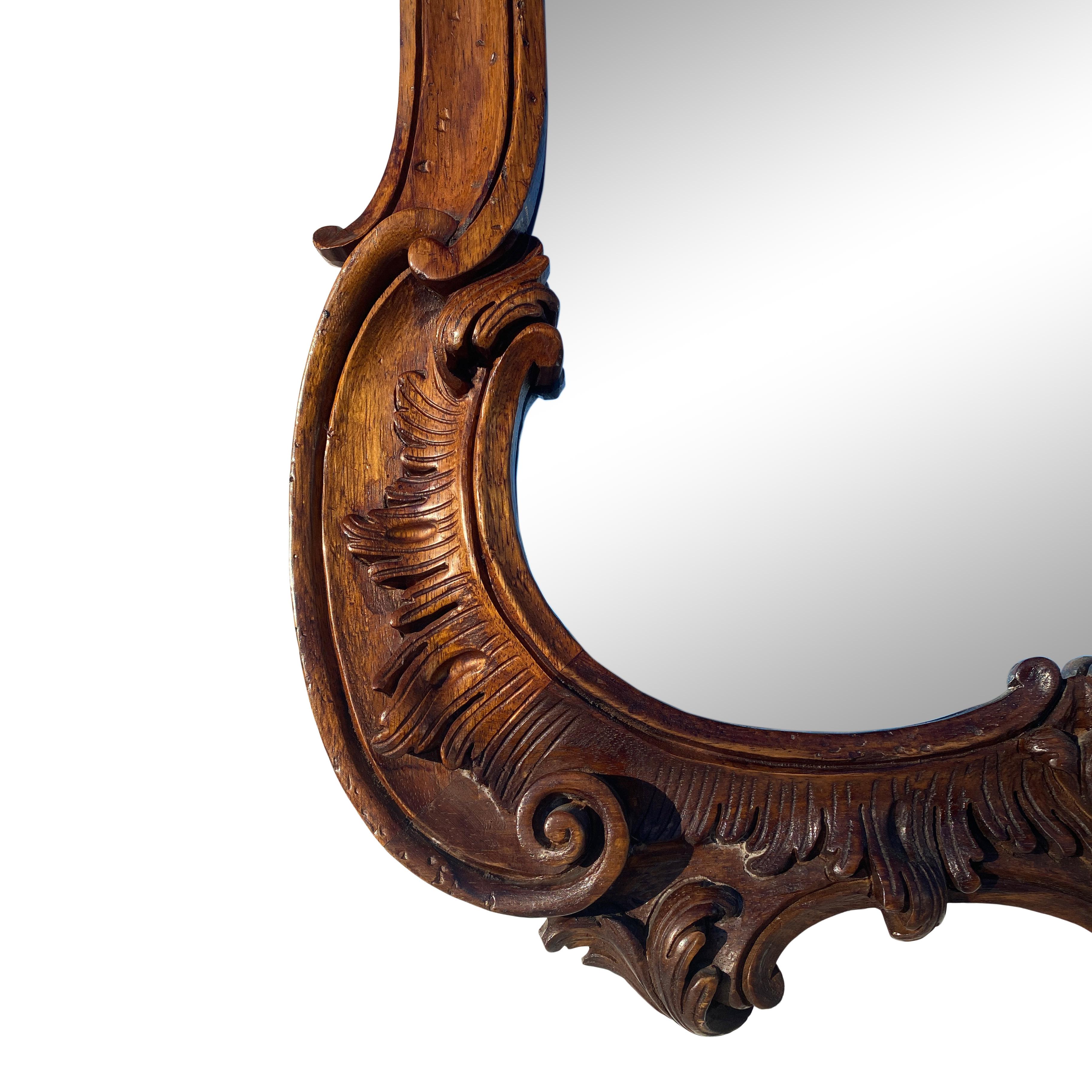 Rococo Style Hand Carved Walnut Mirror In Good Condition For Sale In North Hollywood, CA